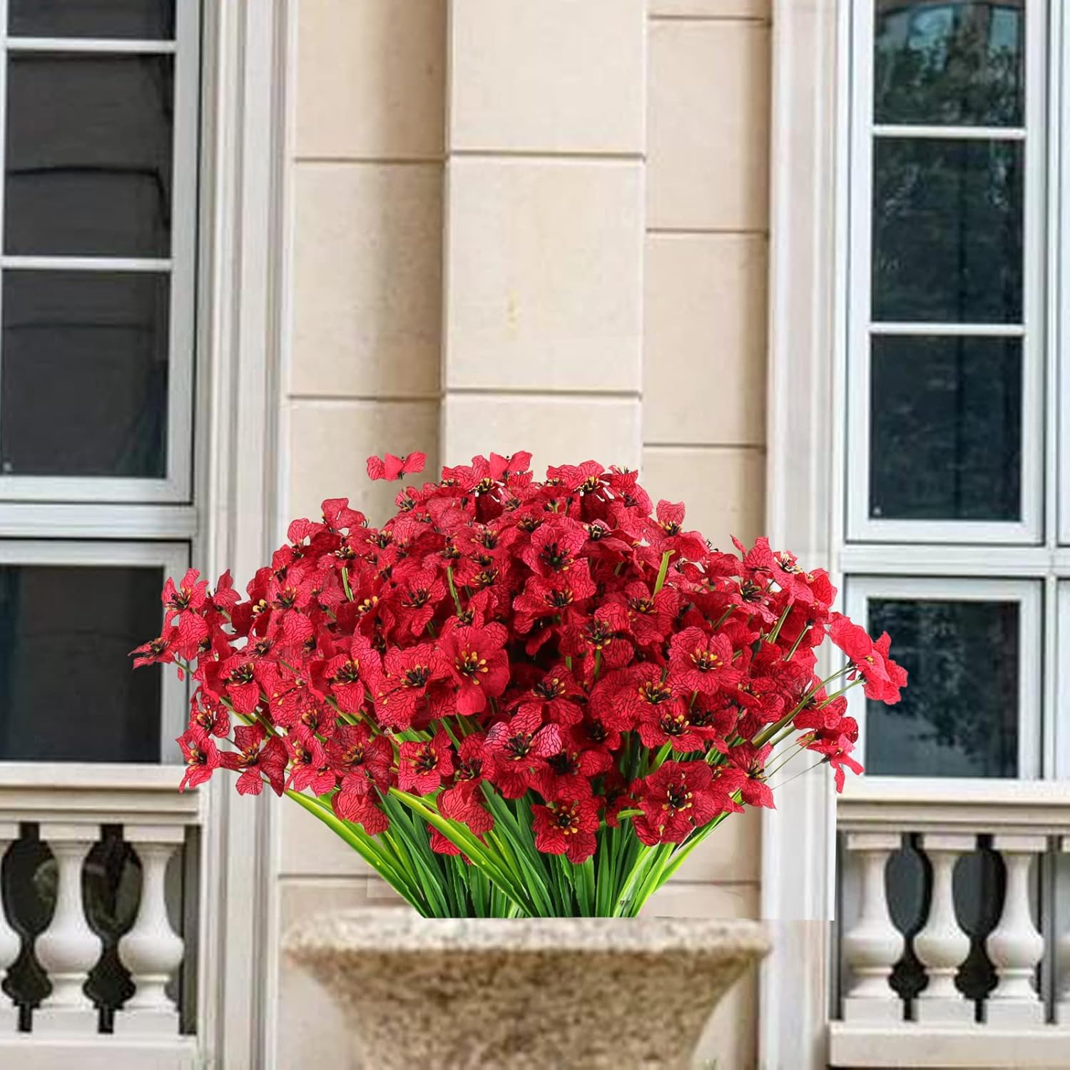 VAIZIQ Flores artificiales de otoño para exteriores, 12 racimos de plantas y flores para exteriores, resistentes a los rayos UV, flores falsas que