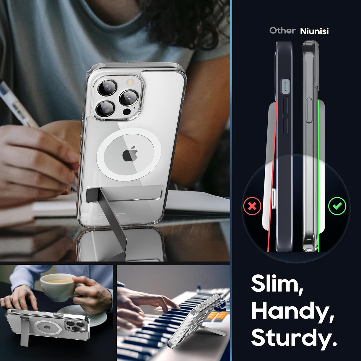 Niunisi Funda magnética para iPhone 15 Pro Max con soporte, soporte delgado con protector de pantalla compatible con Magsafe a prueba de golpes,