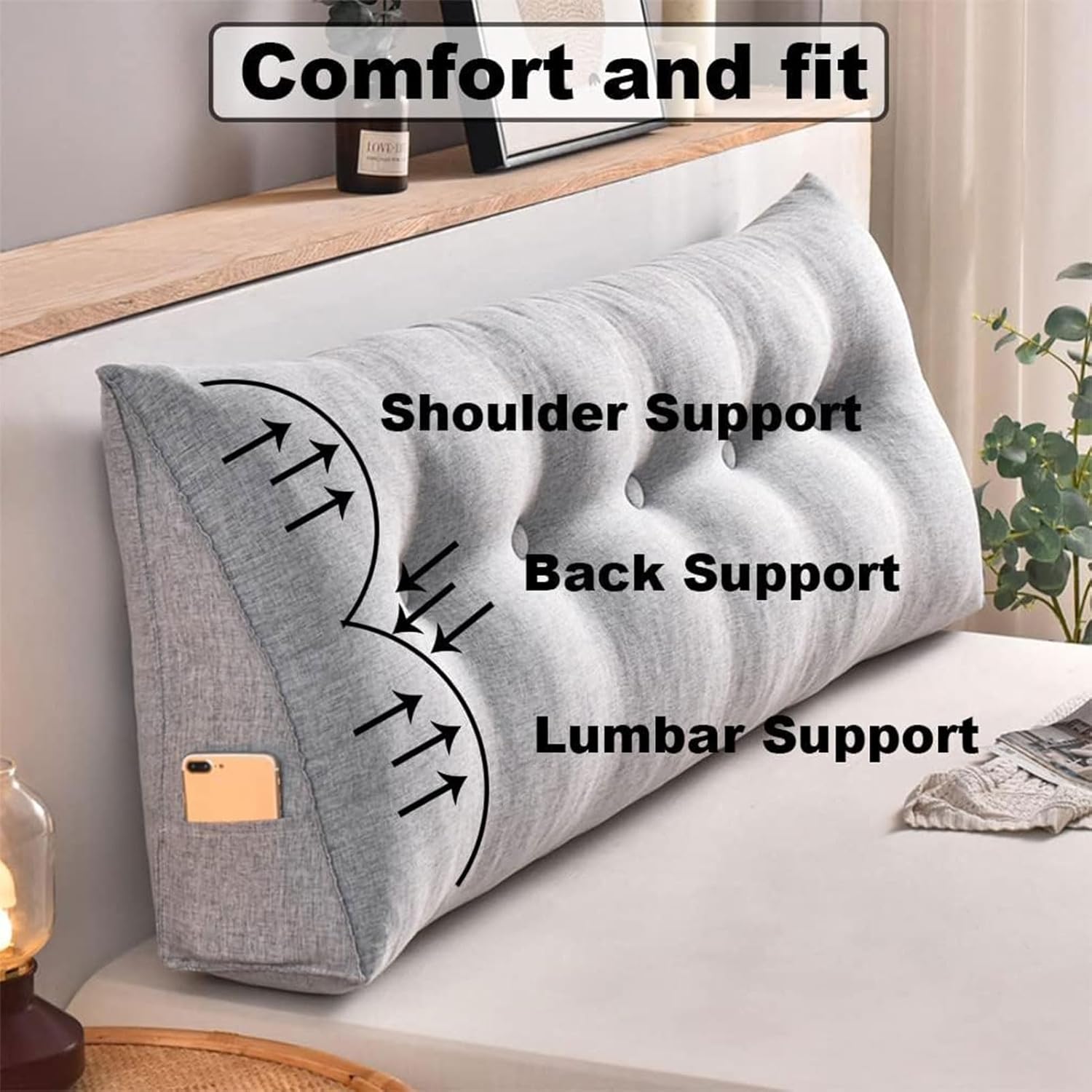 NOVENI Almohada triangular de lectura para cabecero, almohada de cuña con relleno completo para respaldo para sentarse en la cama, disfruta de la