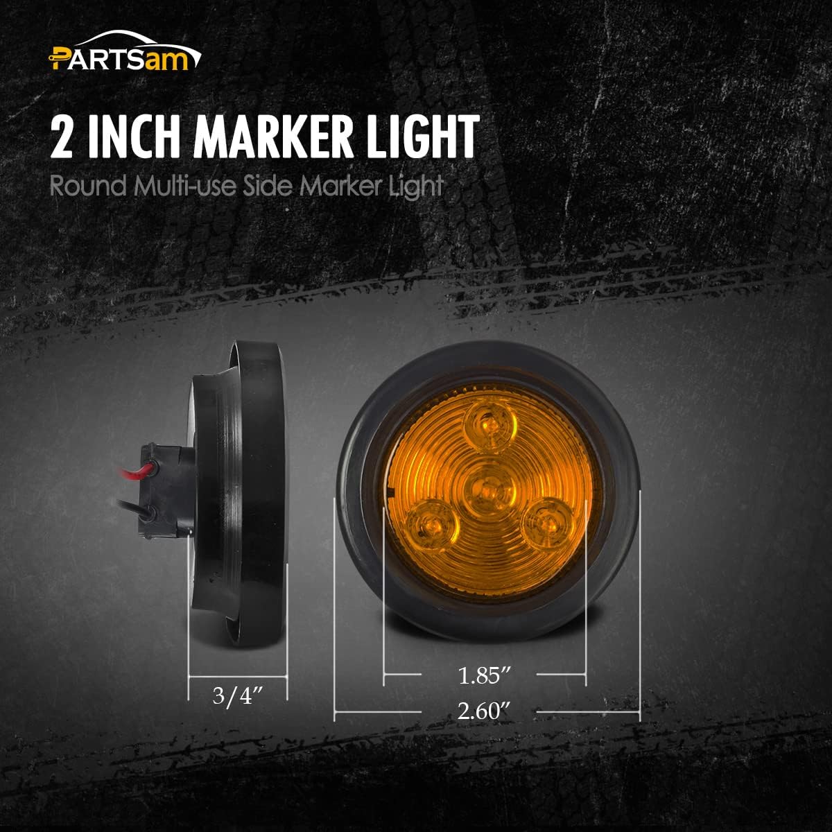 Partsam 4 luces LED redondas de 2 pulgadas con marcador lateral de 2 pulgadas, 4 luces LED de camión con ojales y cable de 12 V (2 rojo + 2 ámbar)