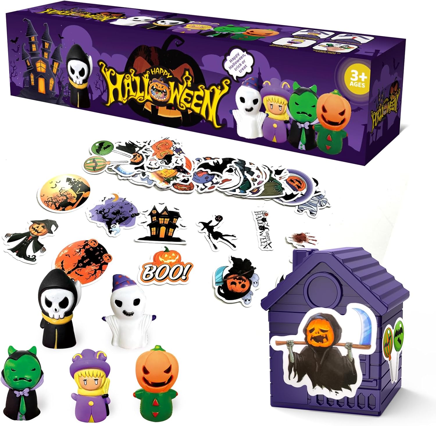 Juguetes de aprendizaje para niños de 1, 2, 3, 4 años, 5 marionetas de dedo de Halloween y 5 graneros para niños, juego de motricidad fina, juguetes