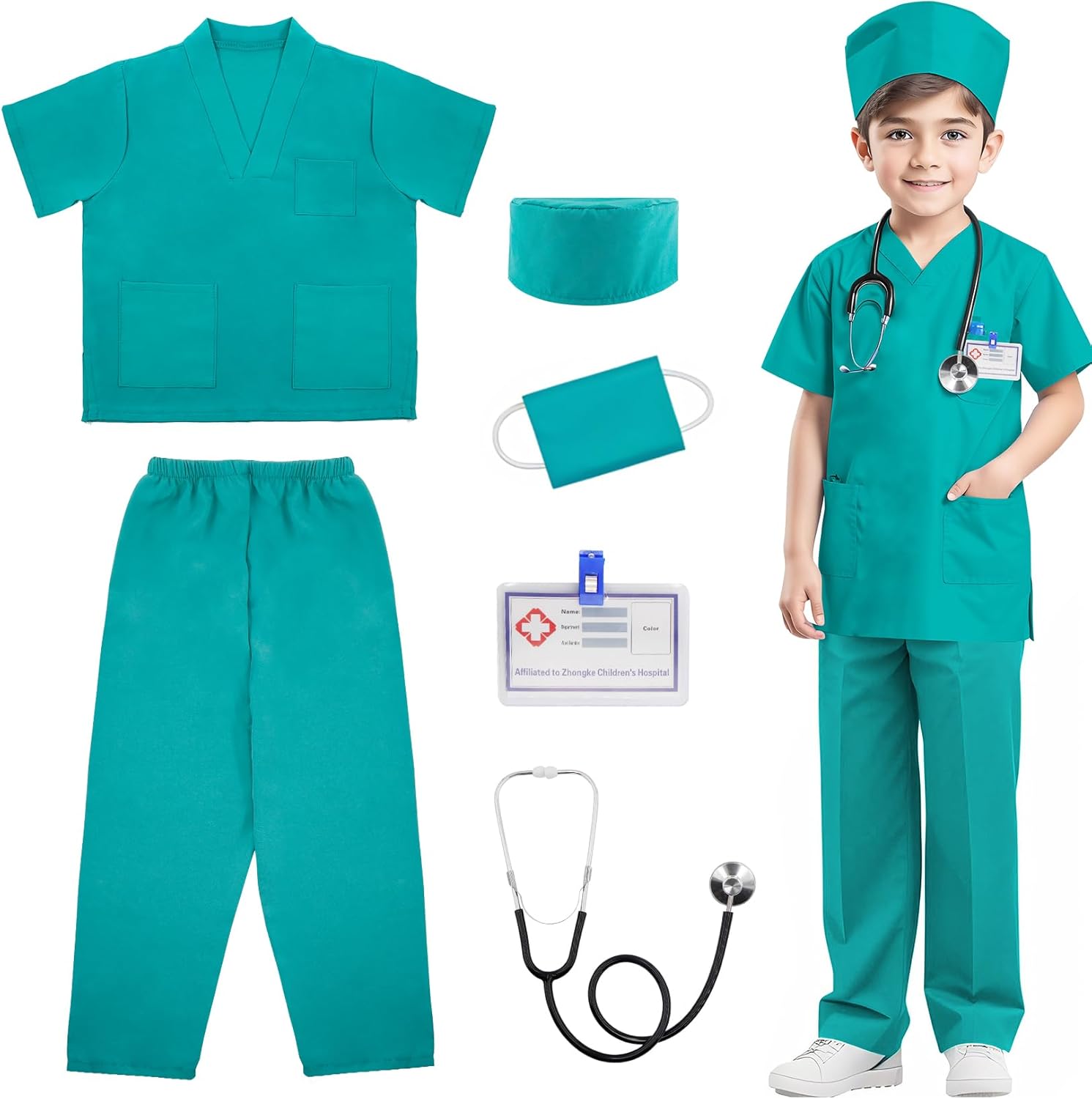 RioRand Disfraz de médico para niños, enfermeras con accesorios, disfraz de Navidad para niños y niñas de 3 a 11 años