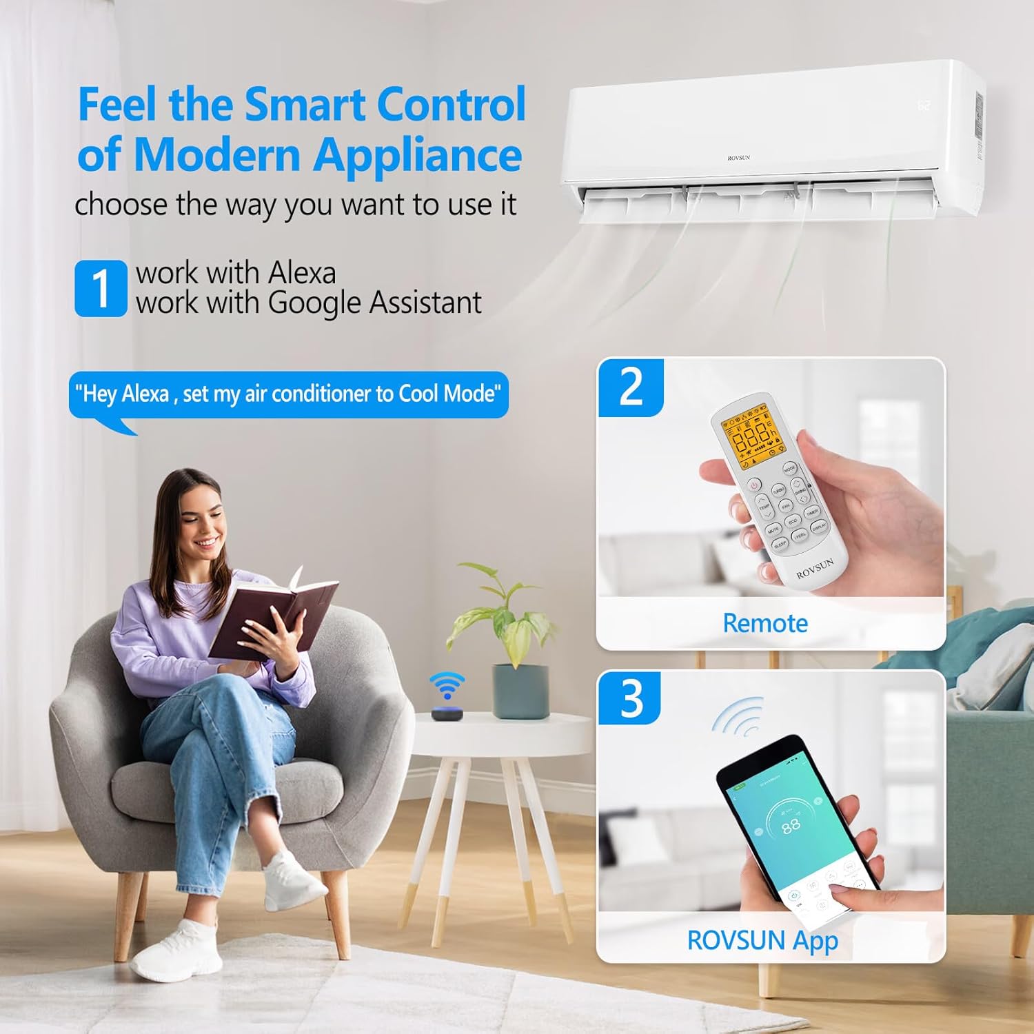 ROVSUN Sistema de calefacción mini split de 12,000 BTU habilitado para WIFI de 22 SEER con inversor, sistema dividido sin conductos de 115 V con