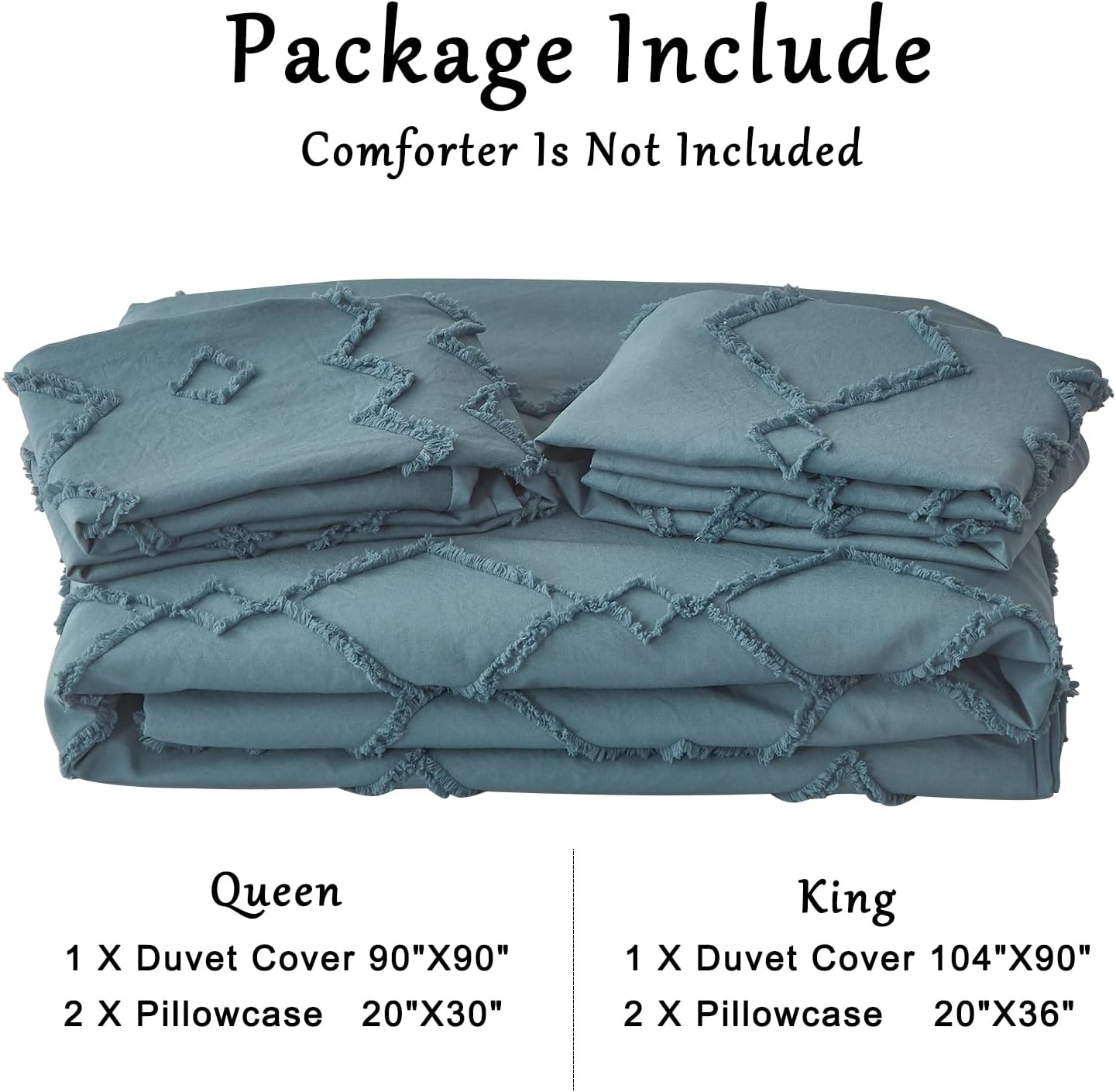 Funda de edredón tamaño King, funda de edredón azul copetuda con patrón geométrico de rombos jacquard, juego de ropa de cama de 3 piezas con textura