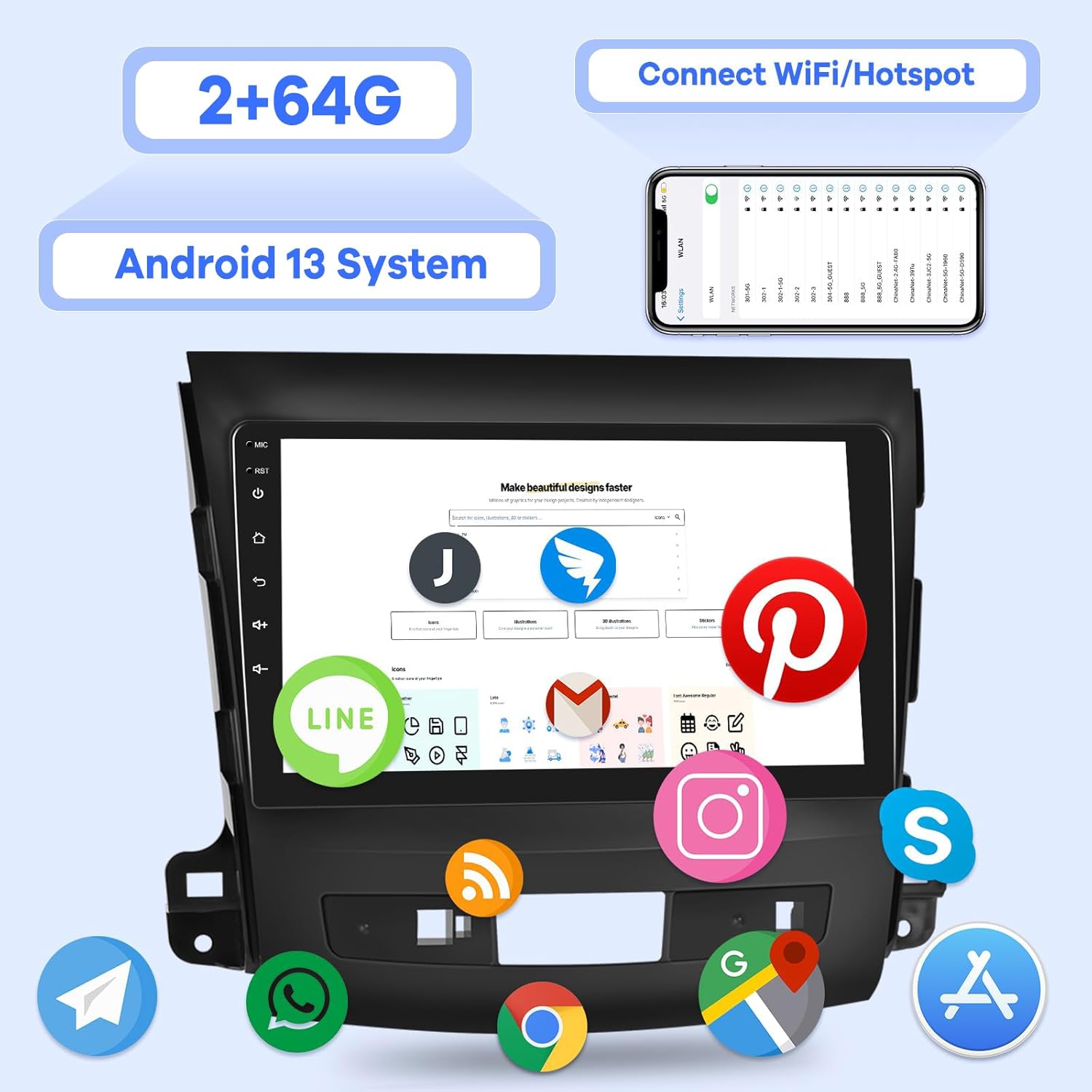 2G+64G Radio de coche para Mitsubishi Outlander 2008-2015, pantalla táctil Android estéreo de 9 pulgadas, CarplayAndroid AutoHi-Fi