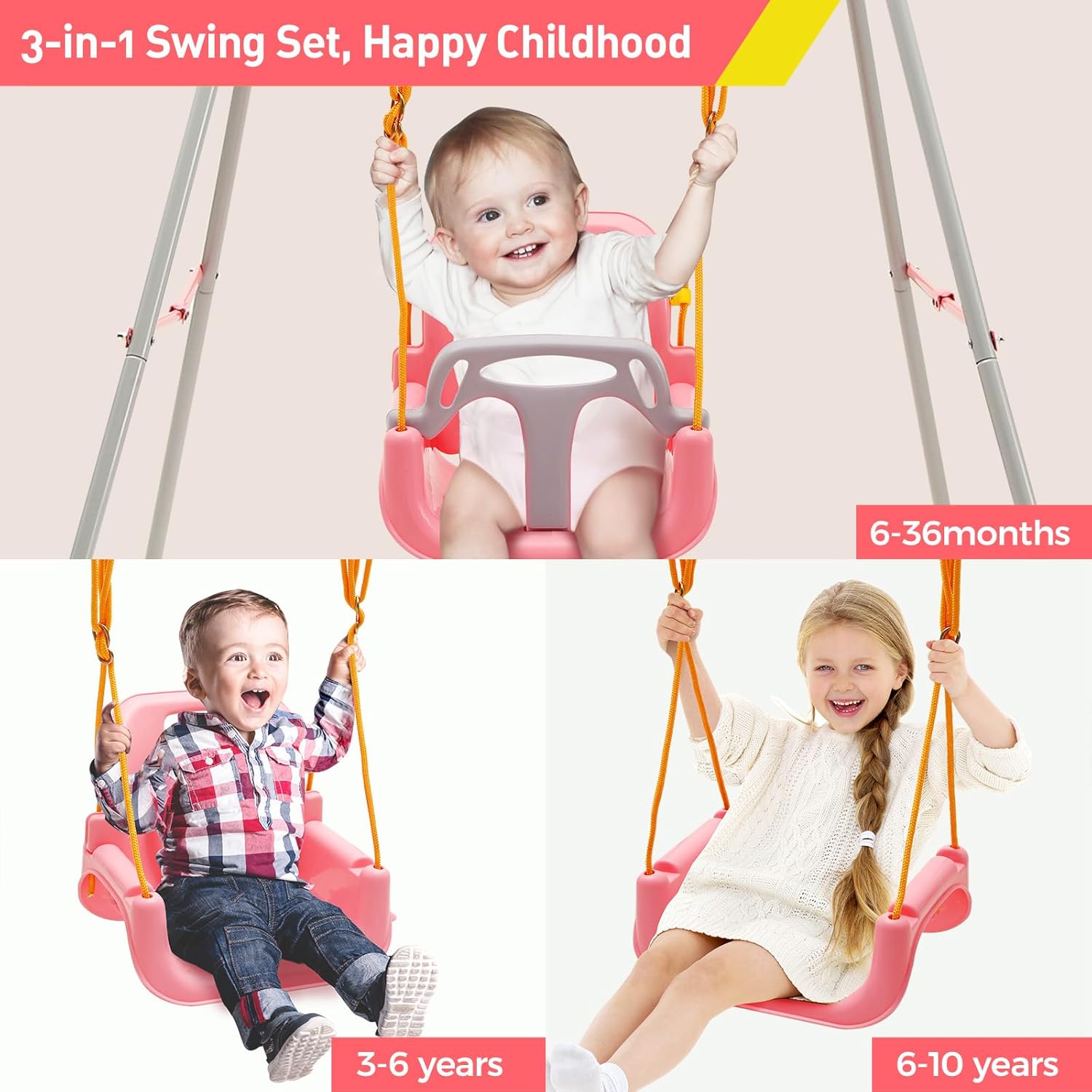 FUNLIO Juego de columpios 3 en 1 para niños pequeños con 4 sacos de arena, columpio para bebé para interiores y exteriores con soporte de metal