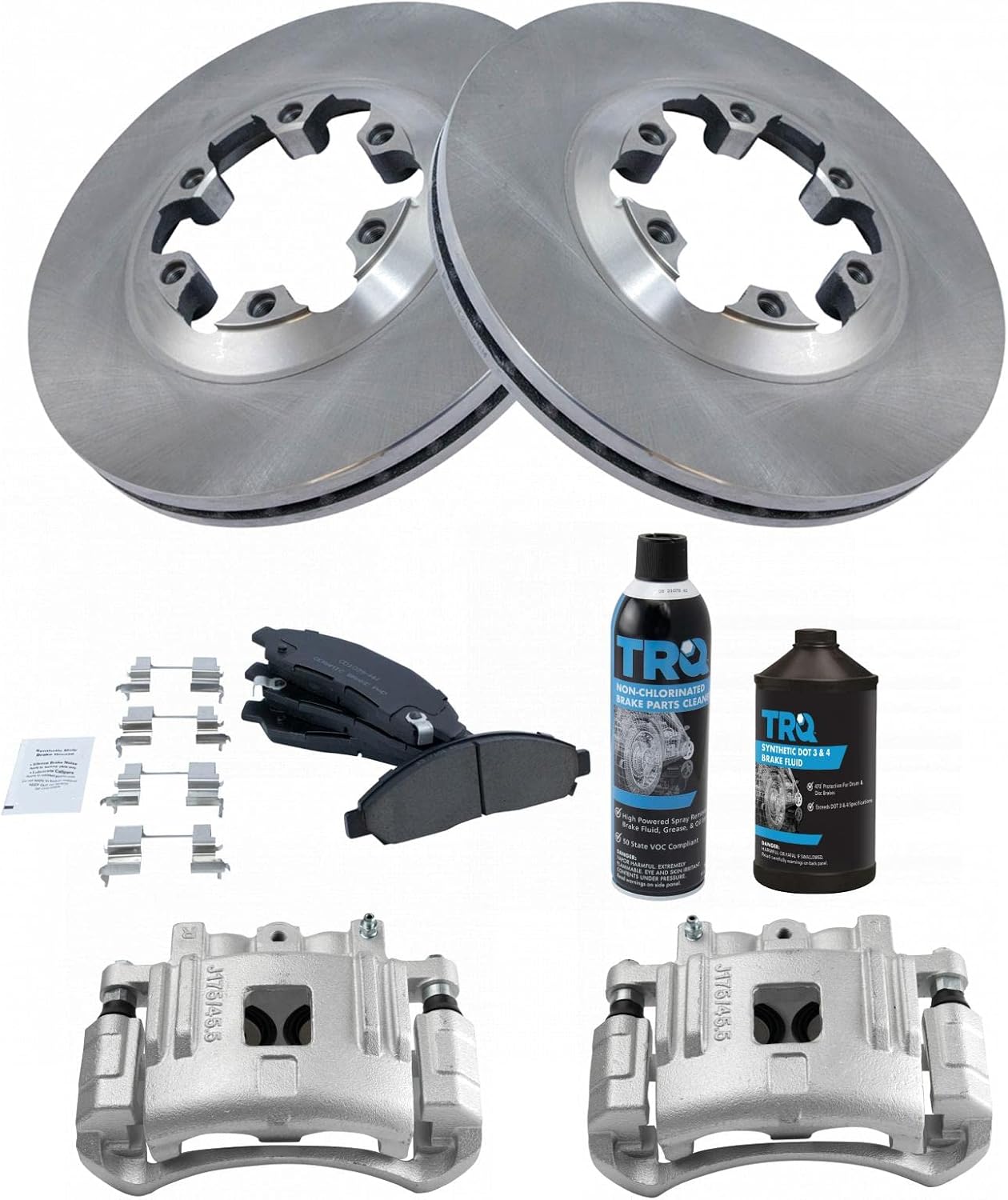 TRQ Almohadillas de cerámica delanteras Rotores Calibres y fluidos para Chevrolet GMC Isuzu Nuevo