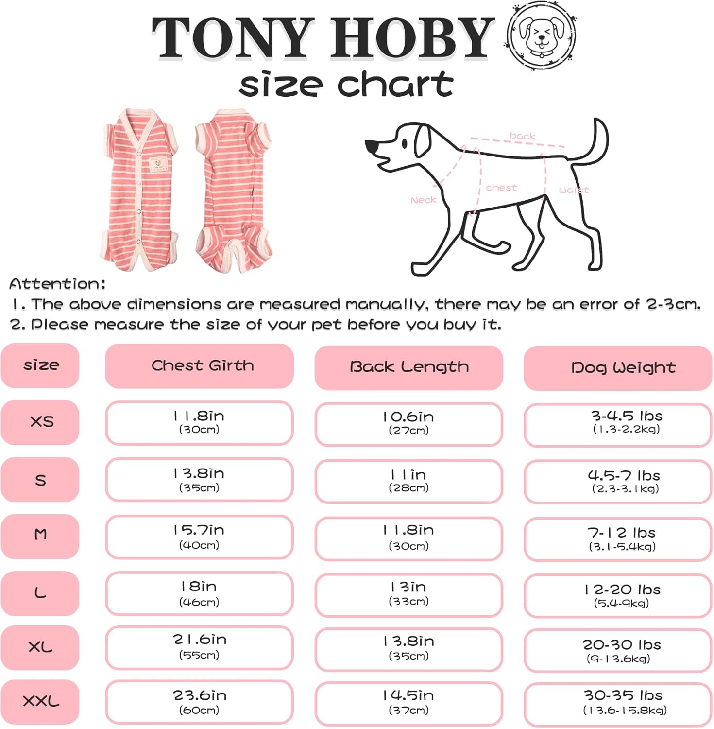 TONY HOBY Pijama de perro para mascotas, pijama de perro de 4 patas con rayas, ropa de algodón suave para recuperación de cirugía (XL, rosa + niña