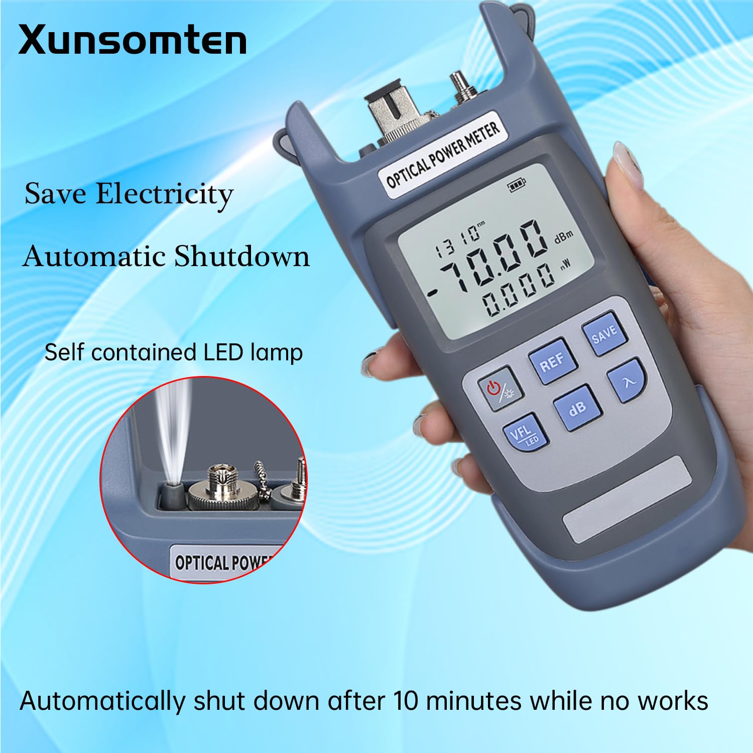 Xunsomten – Probador de fibra óptica 3 en 1 función Medidor de potencia óptica portátil (FCSCST) y localizador de fallas visuales VFL de 10 mw e