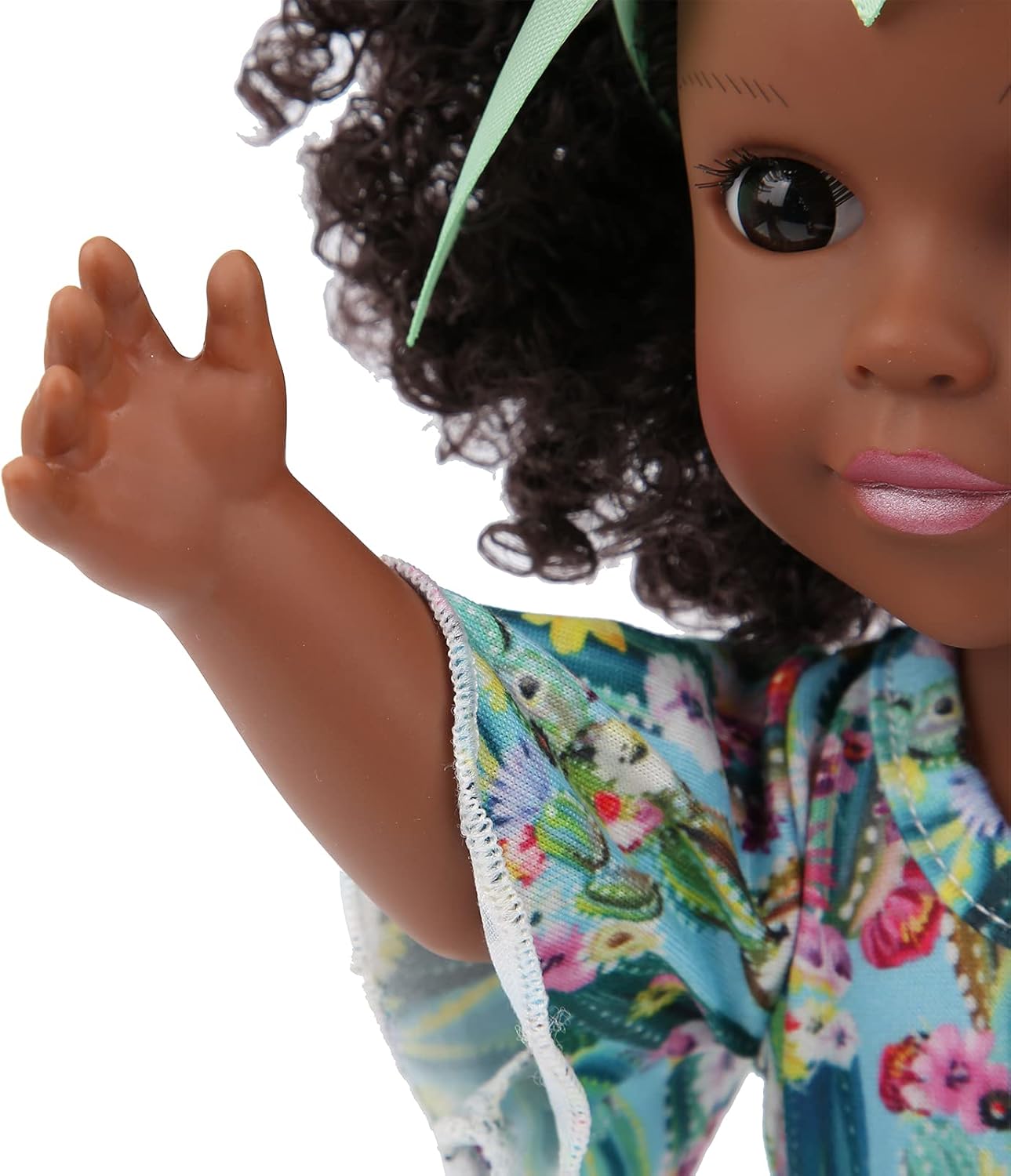 SUNGOOYUE Muñeca de bebé de piel negra de 14 pulgadas, muñeca de bebé africana portátil de alta simulación con banda para el pelo para juego de rol