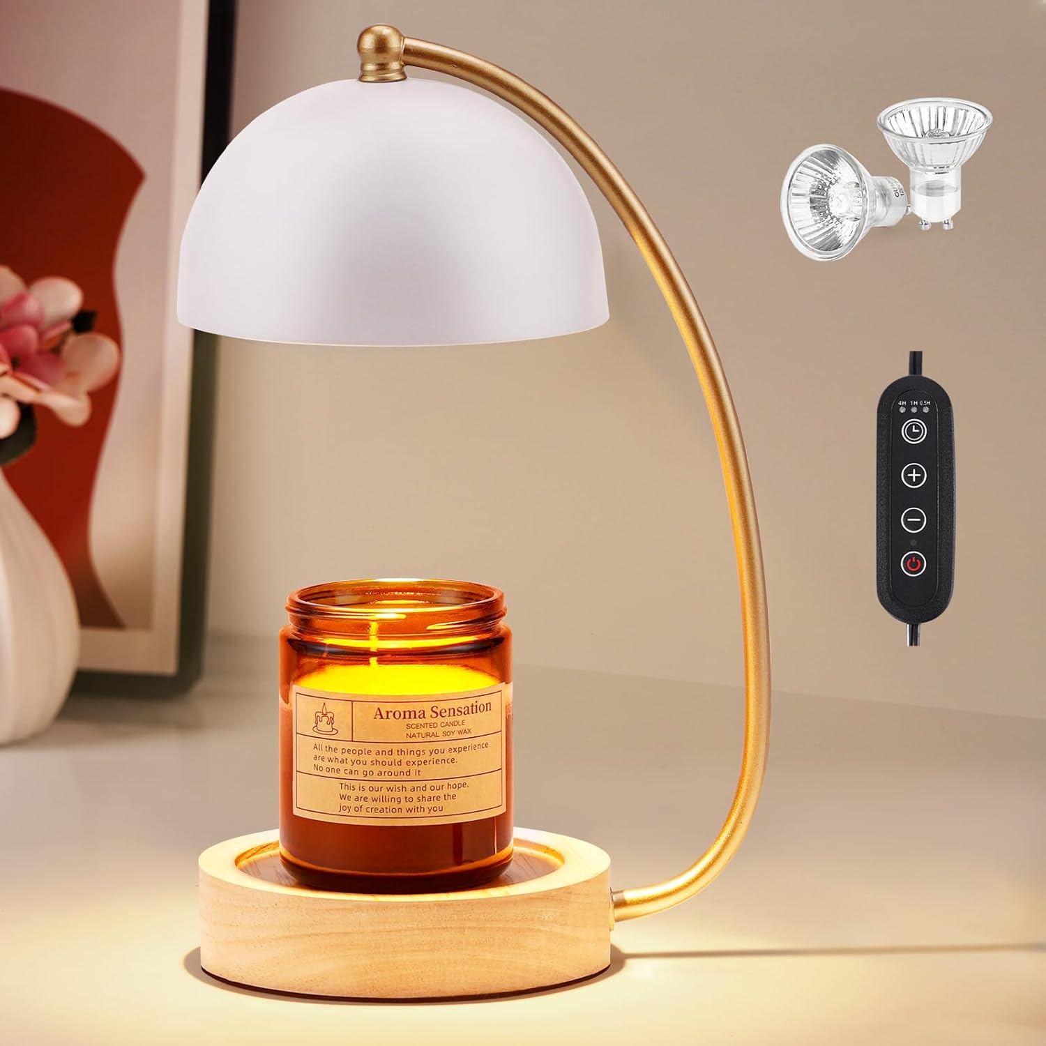 Lámpara calentadora de velas, lámpara regulable con temporizador, candelabros aromáticos, regalos para mujeres, linterna eléctrica de cera