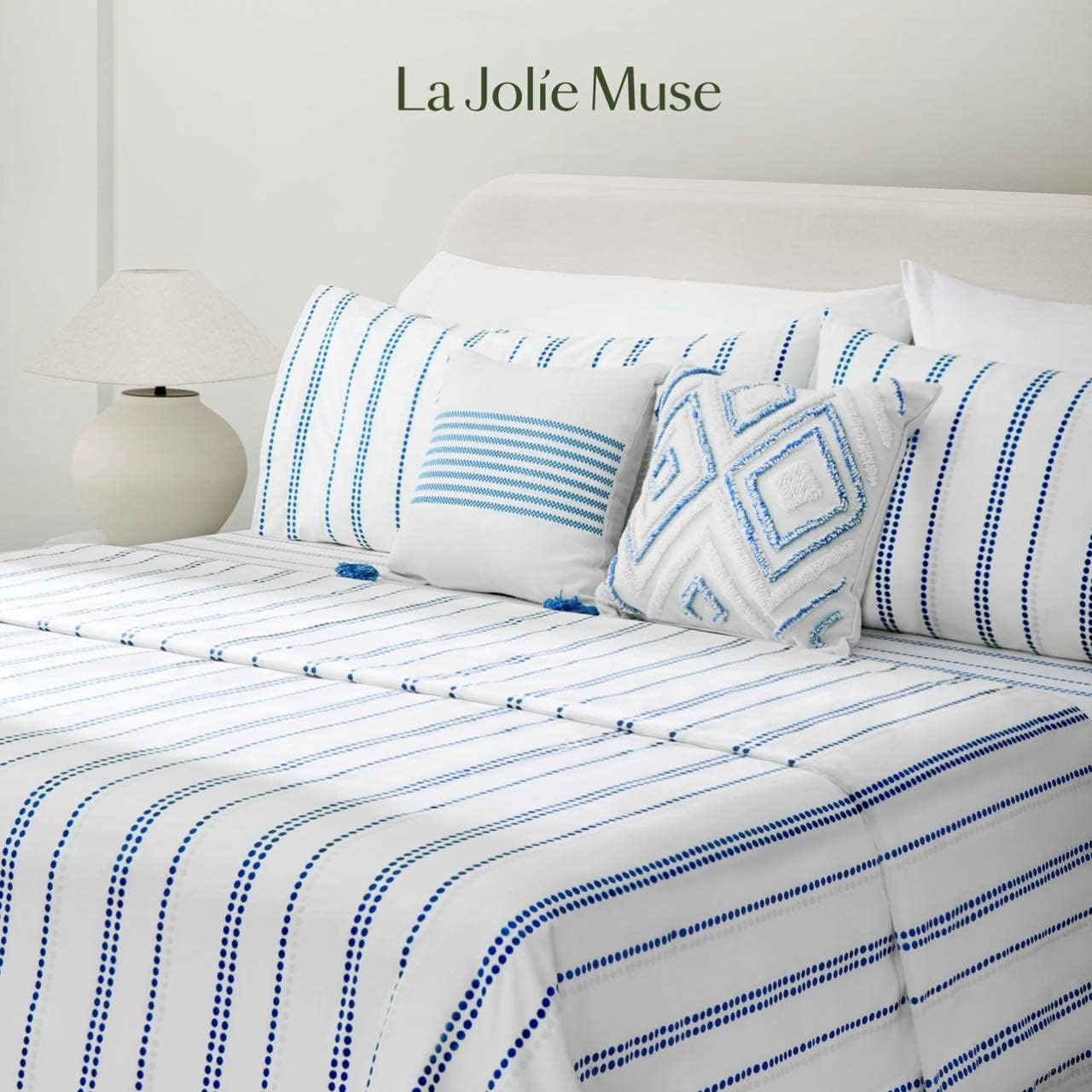 Juego de sábanas blancas tamaño Queen, 100% algodón peinado, extra suaves, transpirables para cama de tamaño Queen con bolsillo profundo de 15