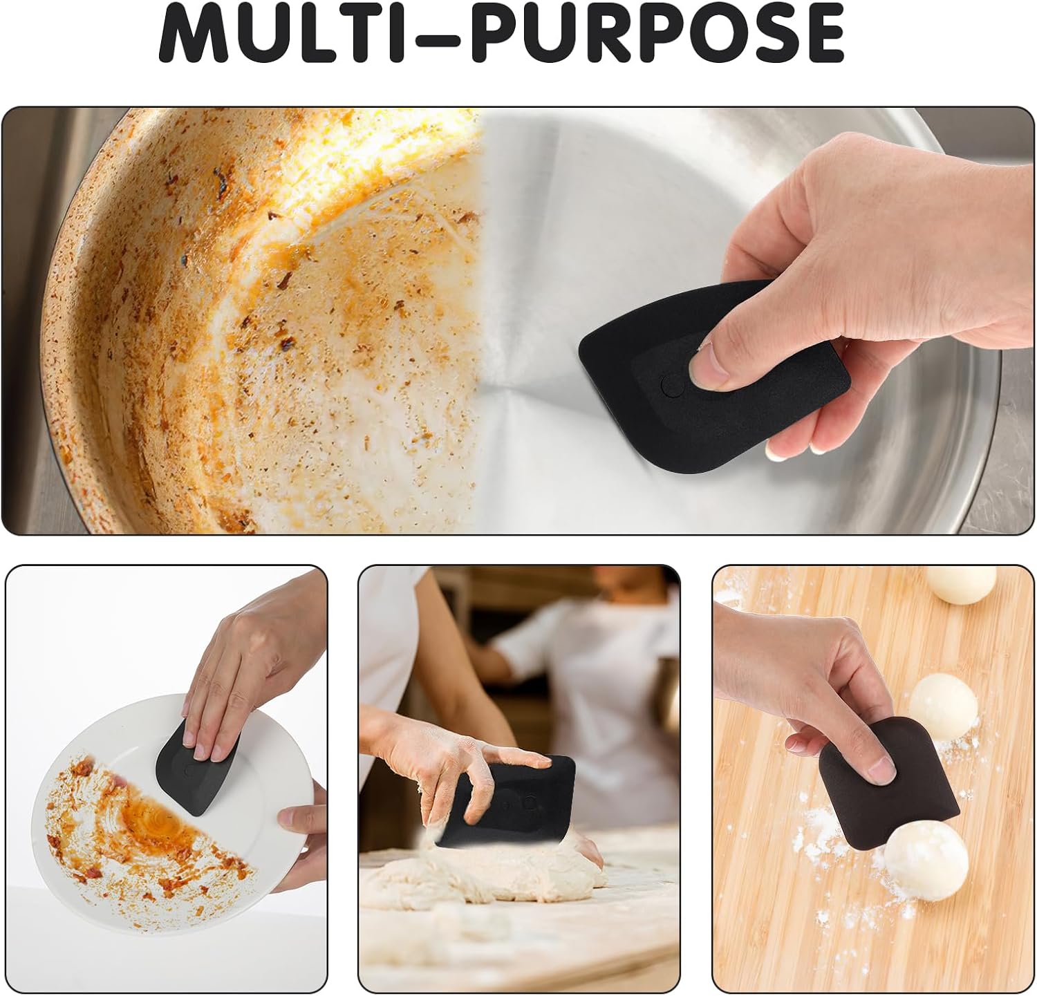 3 piezas de rascador de platos, raspador de plástico para ollas, raspador de cocina, sartén de hierro fundido, herramienta de raspador para limpieza