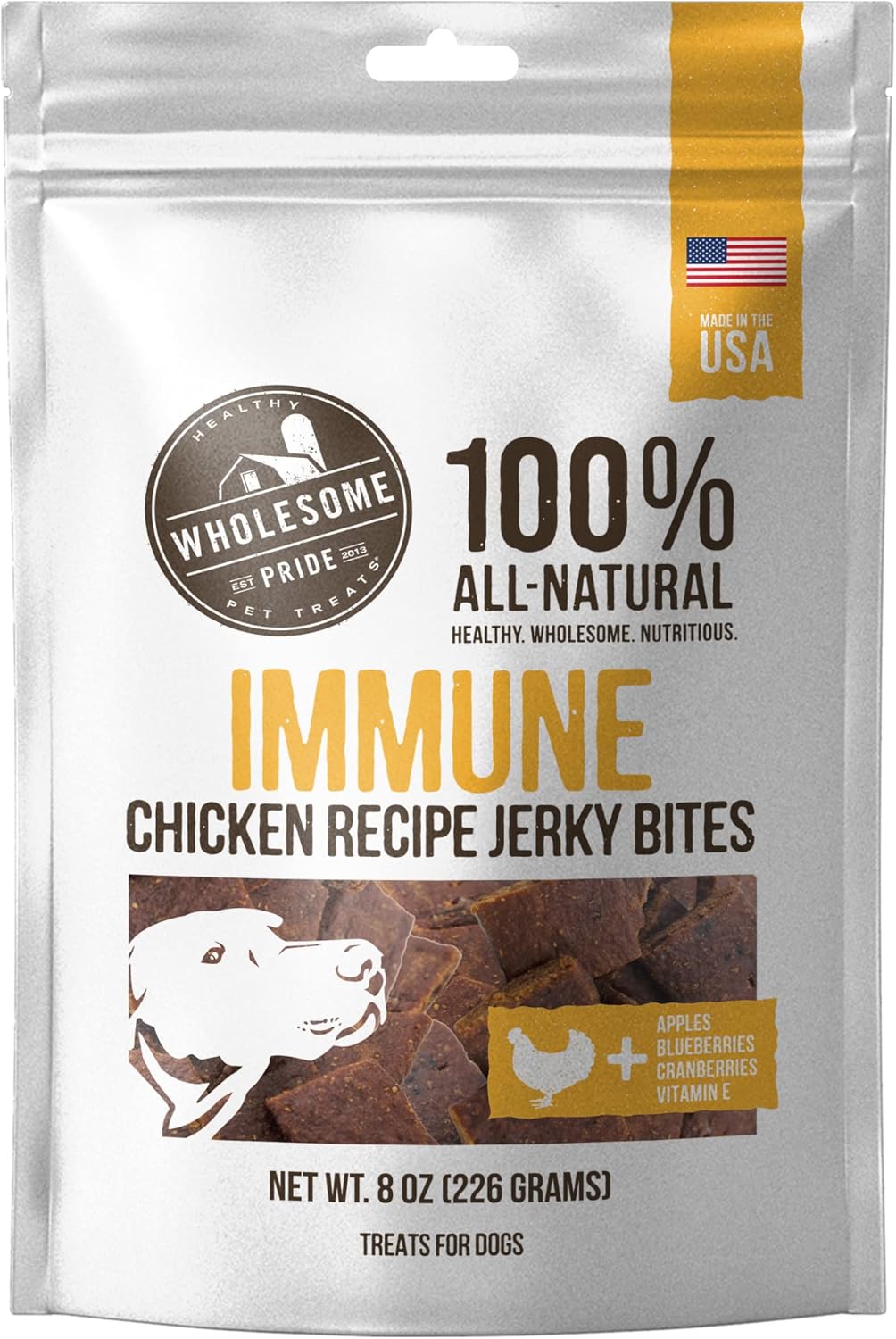 Wholesome Pride Receta de pollo funcional para perros de apoyo inmunológico Jerky Bites Golosinas para perros – 8 oz