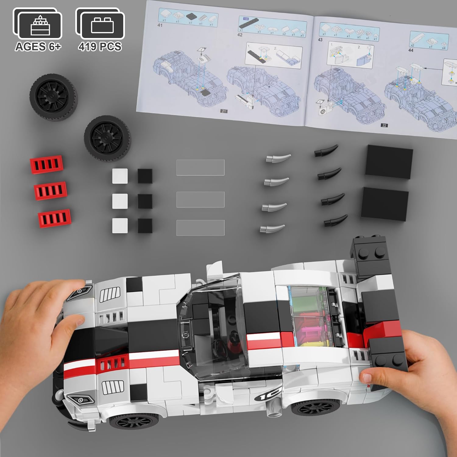 Juego de bloques de construcción de autos de carreras para niños, kit de construcción de súper auto, ladrillos de bricolaje, modelo coleccionable de