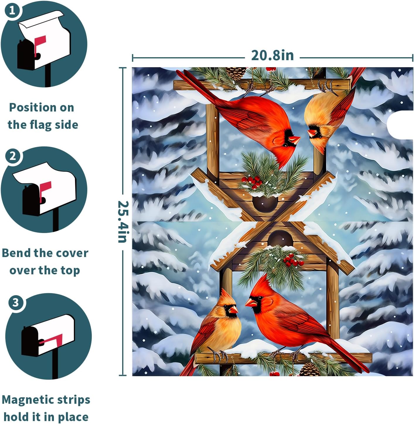 Funda magnética para buzón de pájaros cardenales de invierno, tamaño estándar, 25.5 x 21 pulgadas, diseño de pájaro rojo de Navidad, para buzón,
