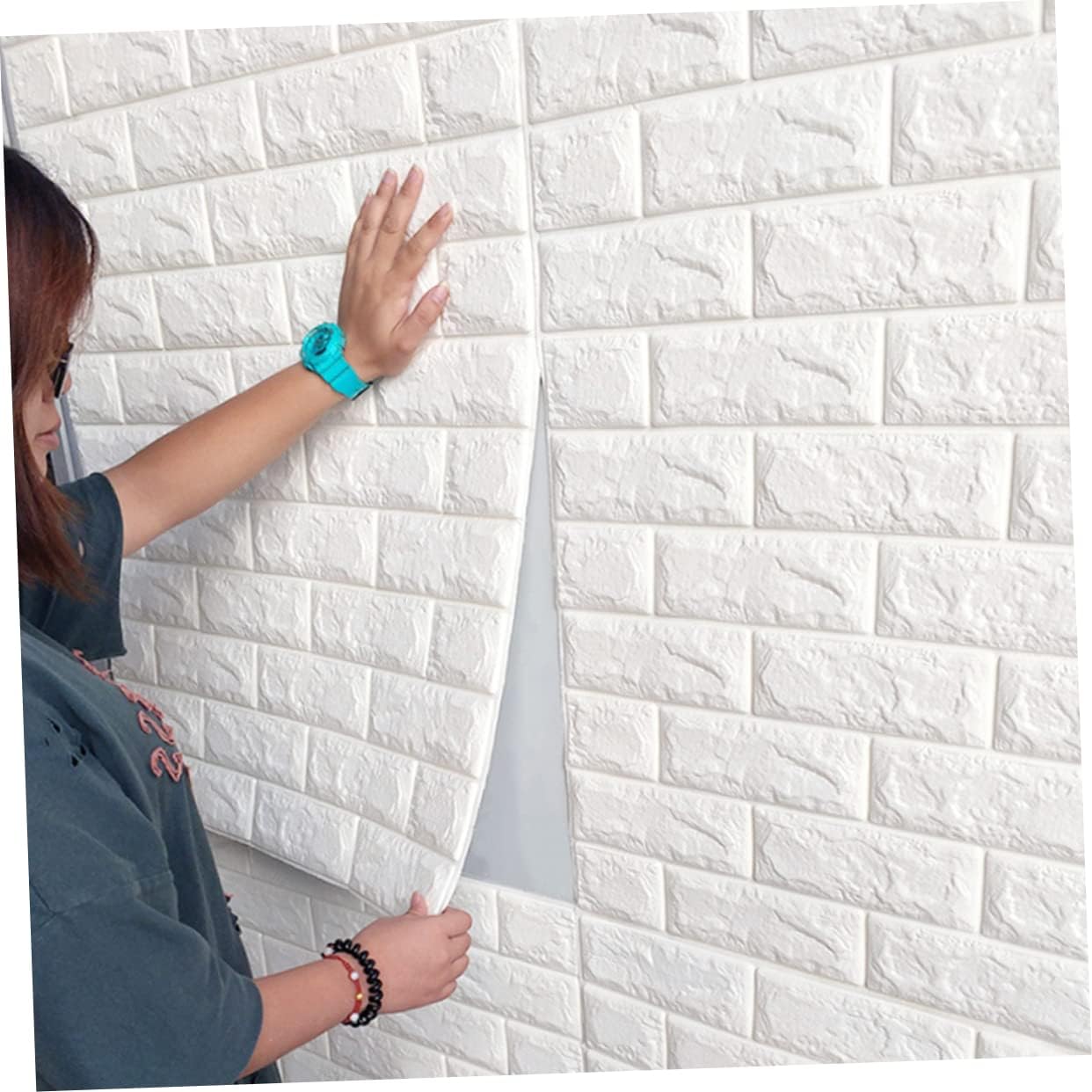 Angoily Paneles de pared de espuma, adhesivos para piso, decoración blanca, papel tapiz de ladrillo, despegar y pegar, paneles de pared 3D para