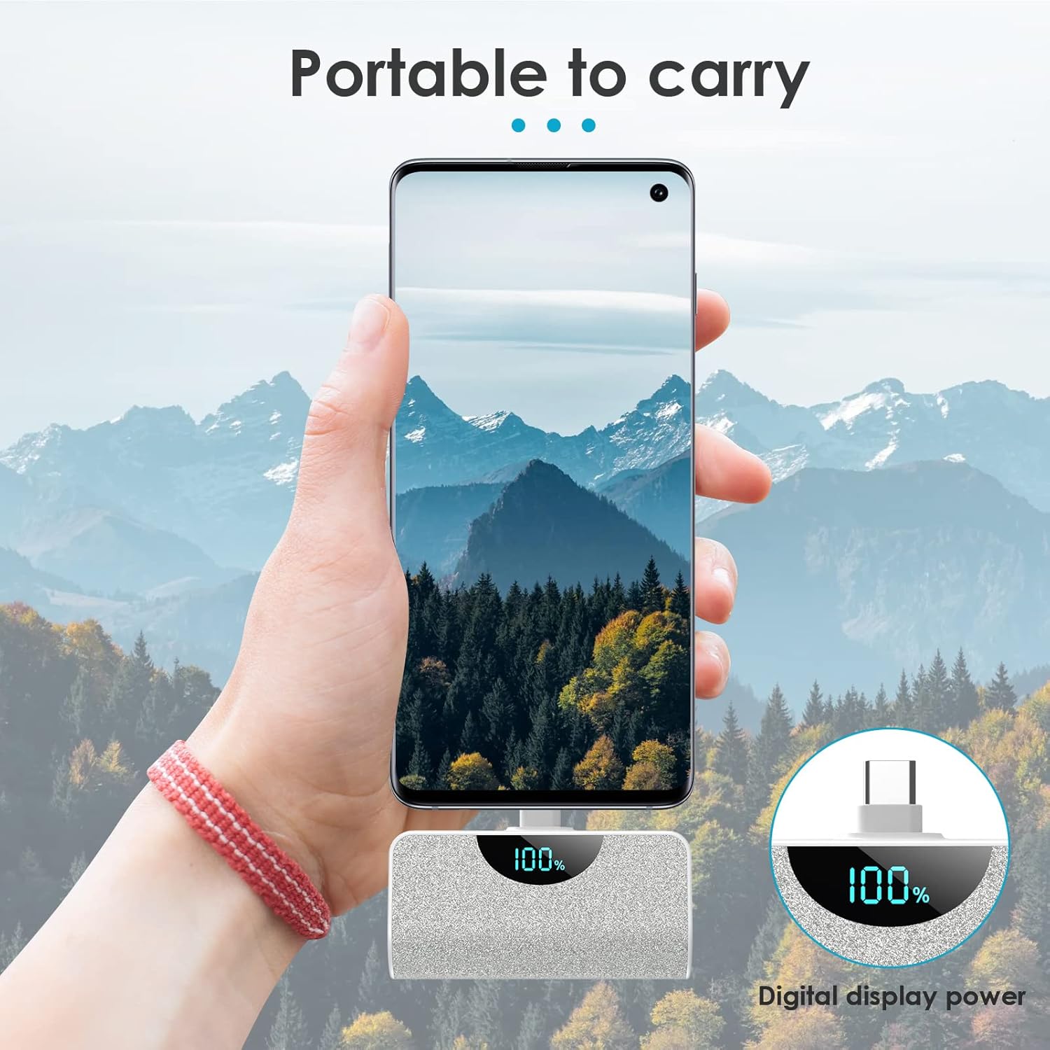 Paquete de 2 Mini cargador portátil USB-C Power Bank 5200mAh, pantalla LCD de 15 W PD de carga rápida, cargador de respaldo compatible con iPhone