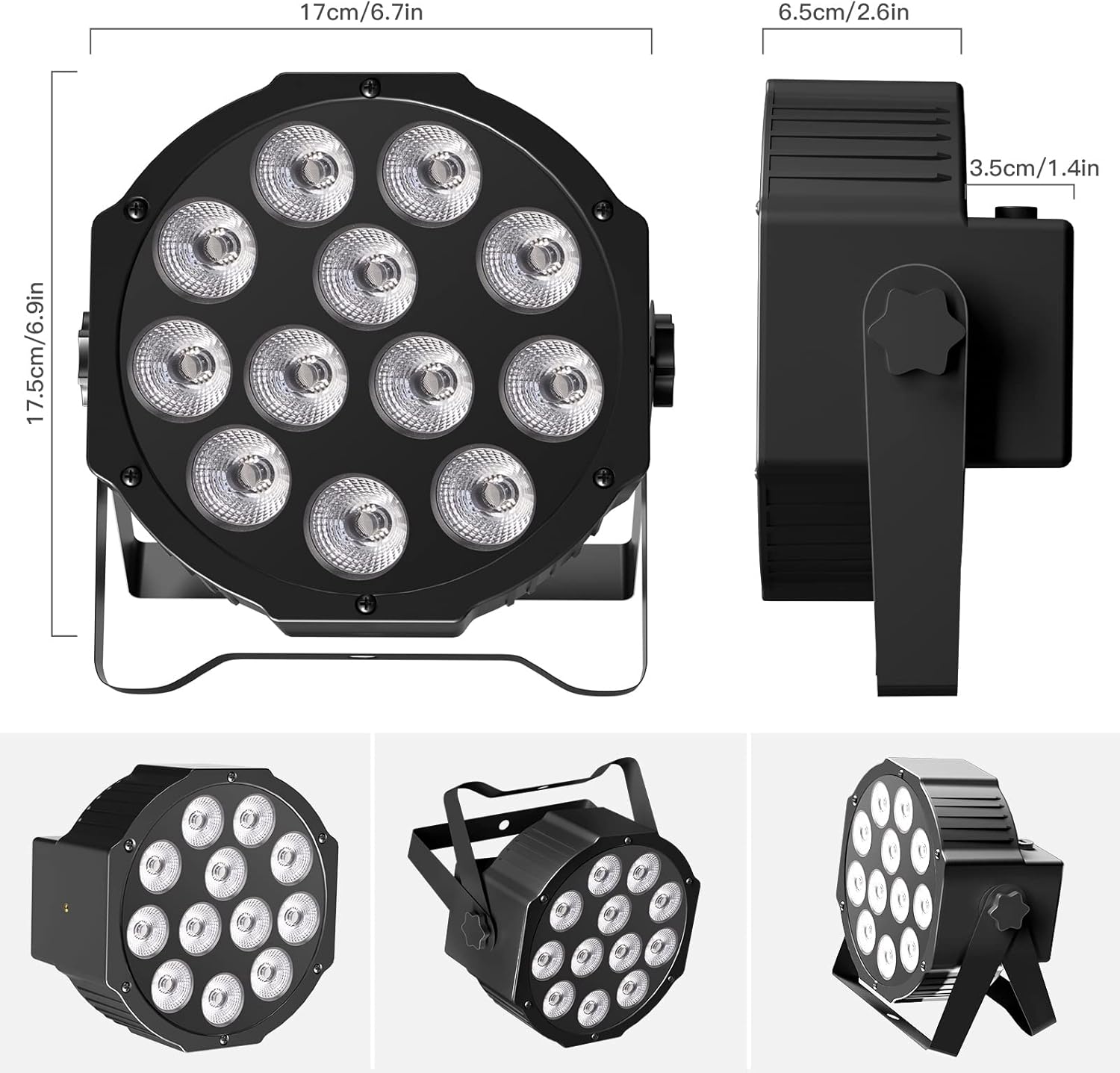 Luces Par recargables RGBWA+UV 6 en 1, luces LED de escenario alimentadas por batería, luces HOLDLAMP DJ activadas por sonido con control remoto y