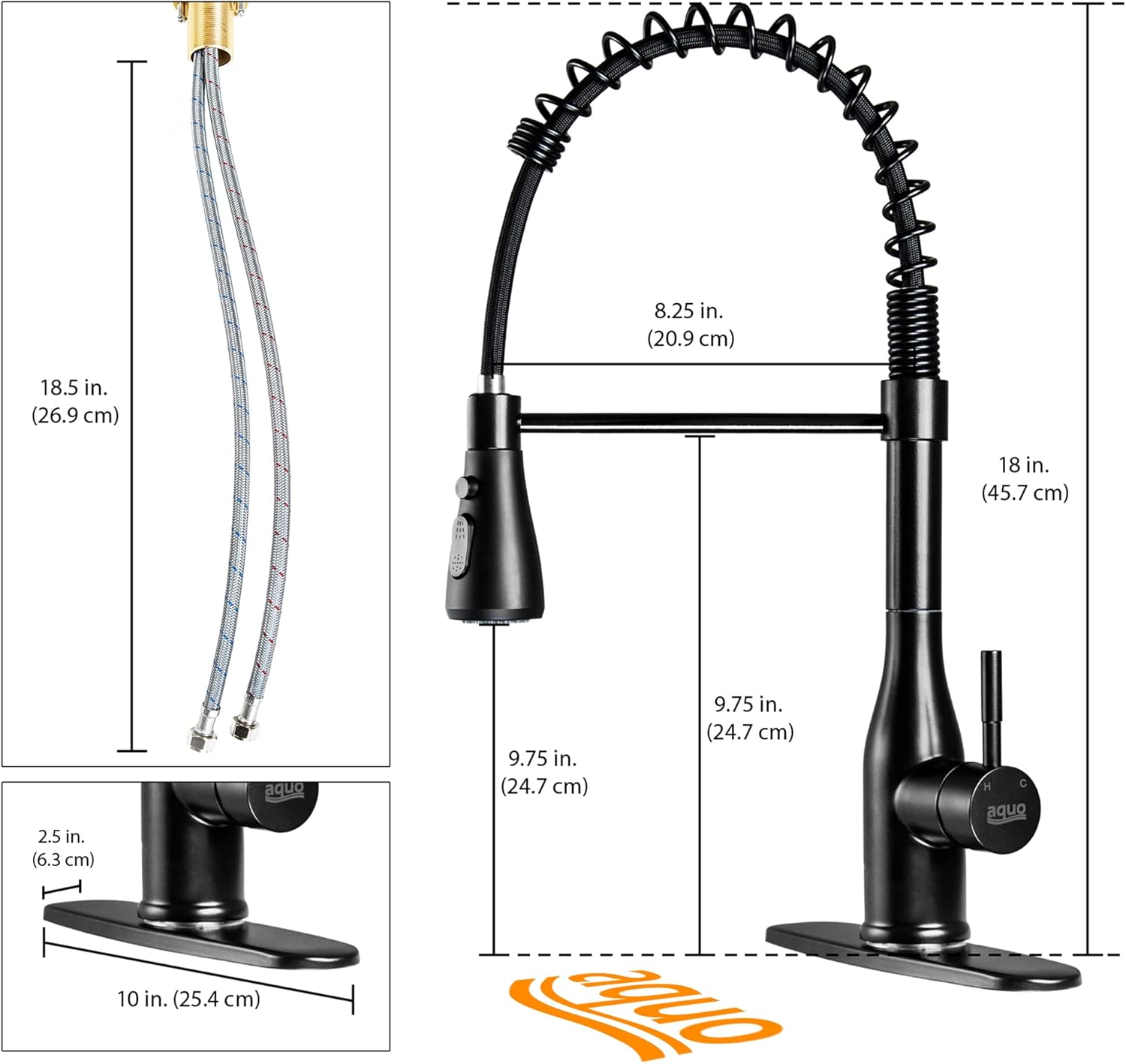 Grifo de cocina – Grifo de fregadero de 18 pulgadas de altura fácil de instalar, diseño de mangueras interiores de latón para fregadero de cocina,