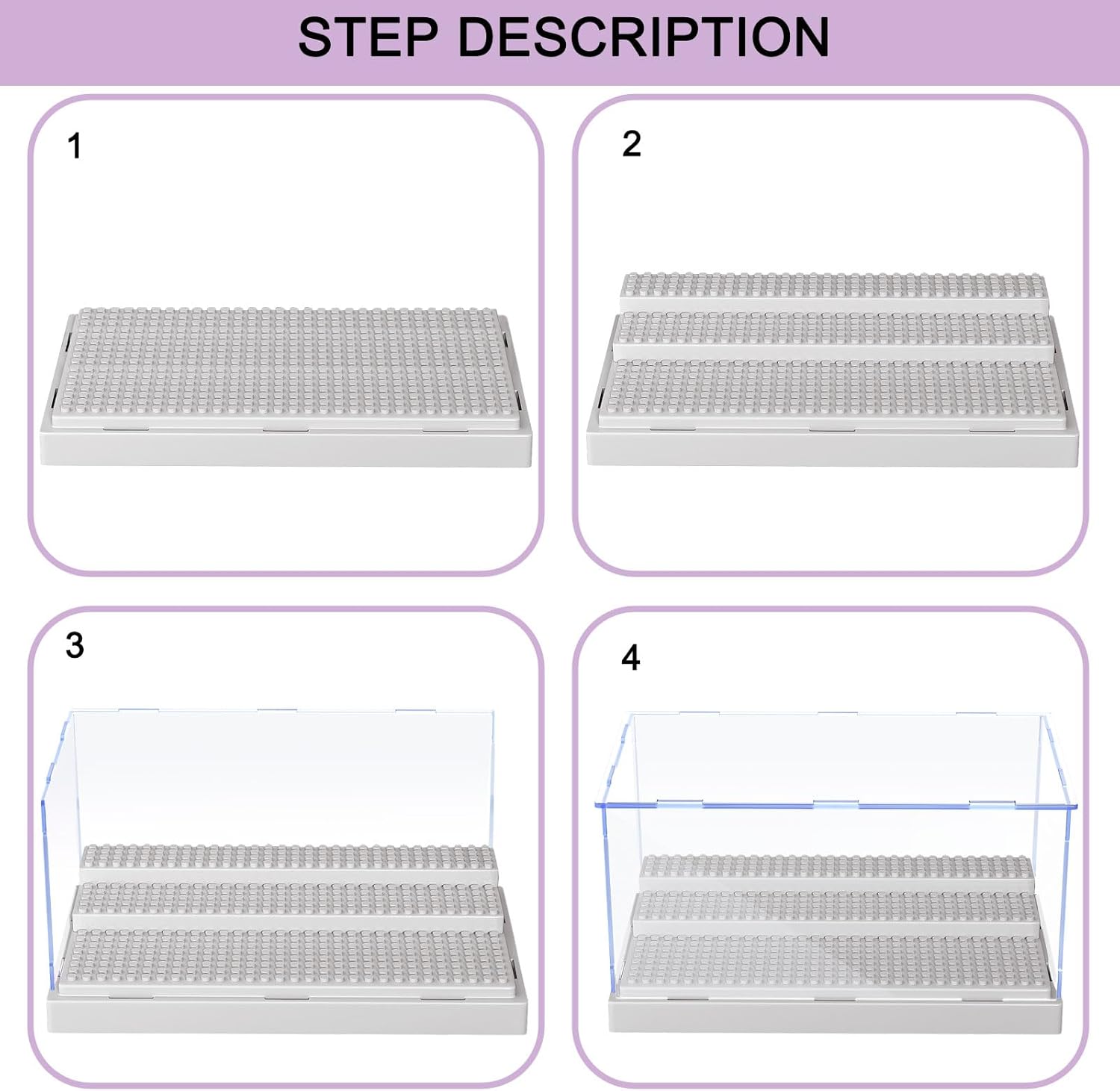 KKU Vitrina para bloques de figuras de acción de minifiguras, caja de exhibición de minifiguras acrílicas, caja de almacenamiento con 3 escalones