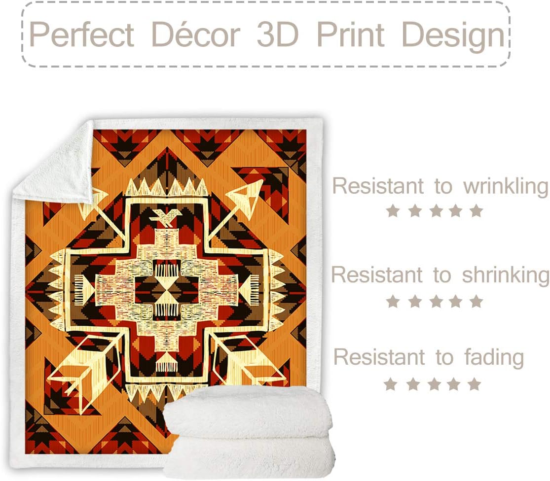 Sleepwish Manta tribal naranja nativa, manta azteca para sofá y cama, manta del suroeste de vellón, mantas rústicas cálidas y suaves (50 x 60