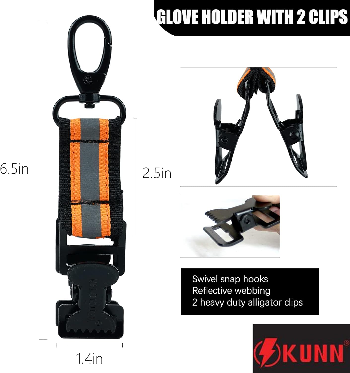 KUNN Correa de guante de bombero, clips de seguridad para el trabajo con clip de cocodrilo