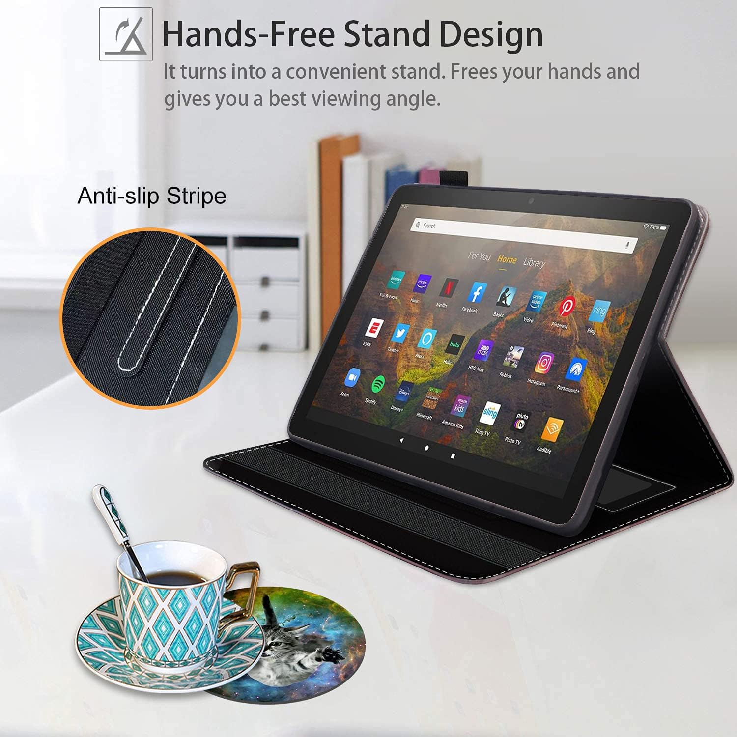 Funda para tablet Tienda Fire HD 10 y Fire HD 10 Plus (11 generación, versión 2021)  Funda de piel sintética de alta calidad con encendido