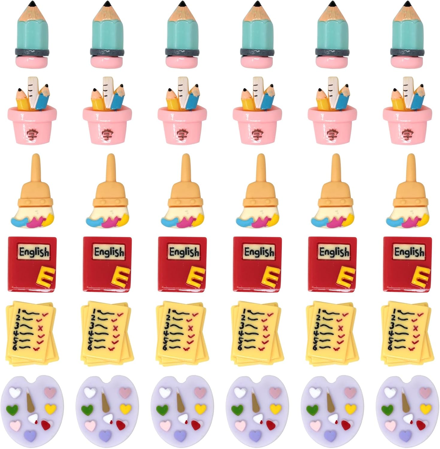 Honbay 36 dijes de resina de espalda plana para el regreso a clases, suministros escolares, adornos de resina de papelería, encantadores adornos de