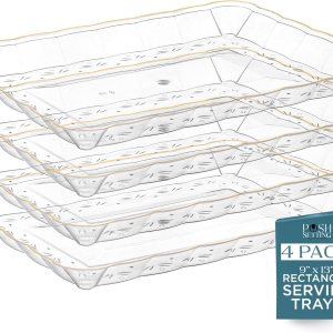 Posh Setting – Bandejas de plástico para servir alimentos, bandejas transparentes y doradas para fiestas, bandejas de plástico para servir, platos Posh Setting – Bandejas de plástico para servir alimentos, bandejas transparentes y doradas para fiestas, bandejas de plástico para servir, platos