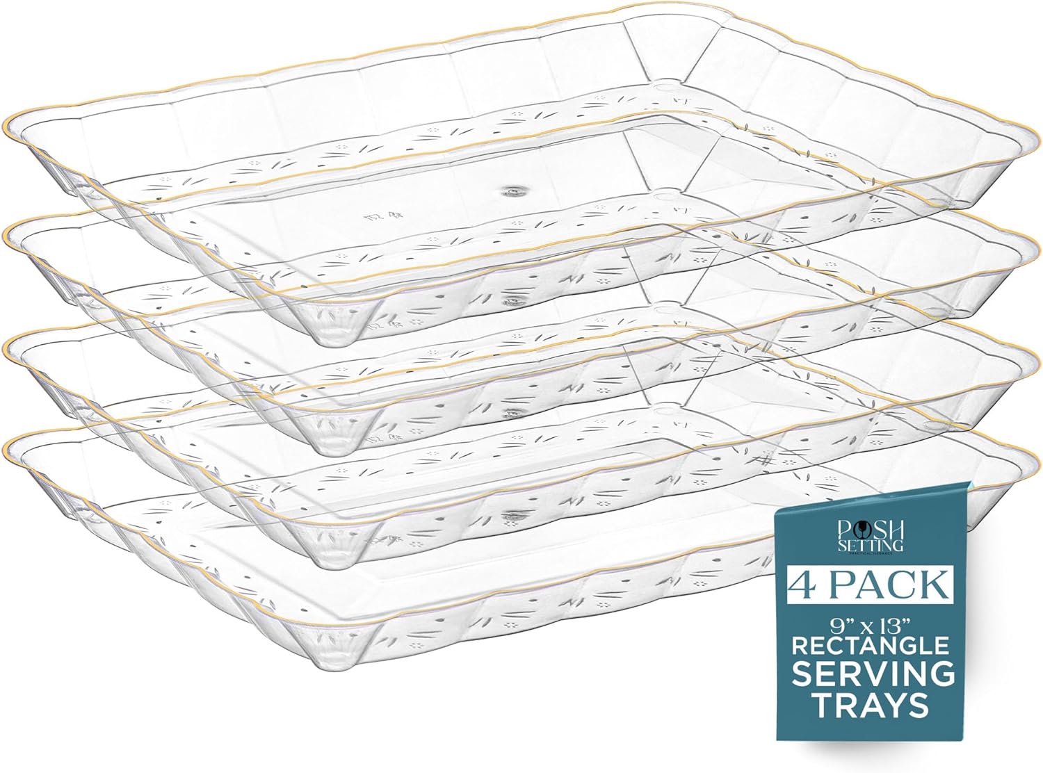 Posh Setting – Bandejas de plástico para servir alimentos, bandejas transparentes y doradas para fiestas, bandejas de plástico para servir, platos