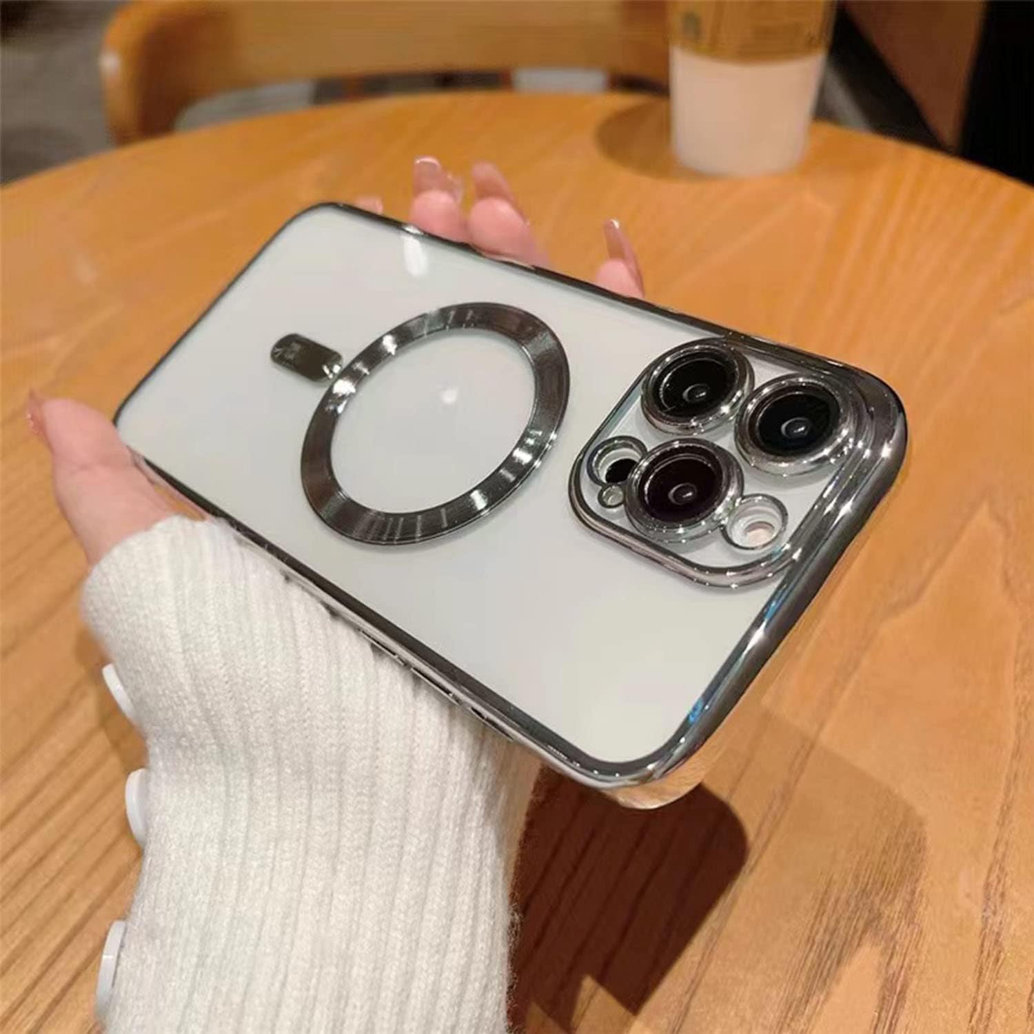 Misscase Funda MagSafe para iPhone 15 Pro Max con protector de lente de cámara, protección completa, funda magnética transparente compatible con