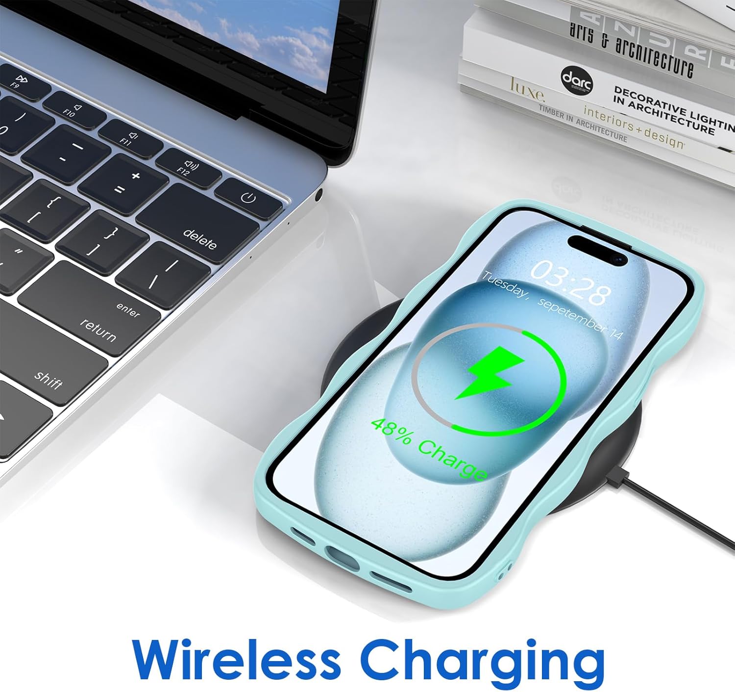 Anuck Funda para iPhone 15, diseño de marco rizado para mujeres y niñas, bonita funda de teléfono estética de color liso, suave, flexible, TPU a