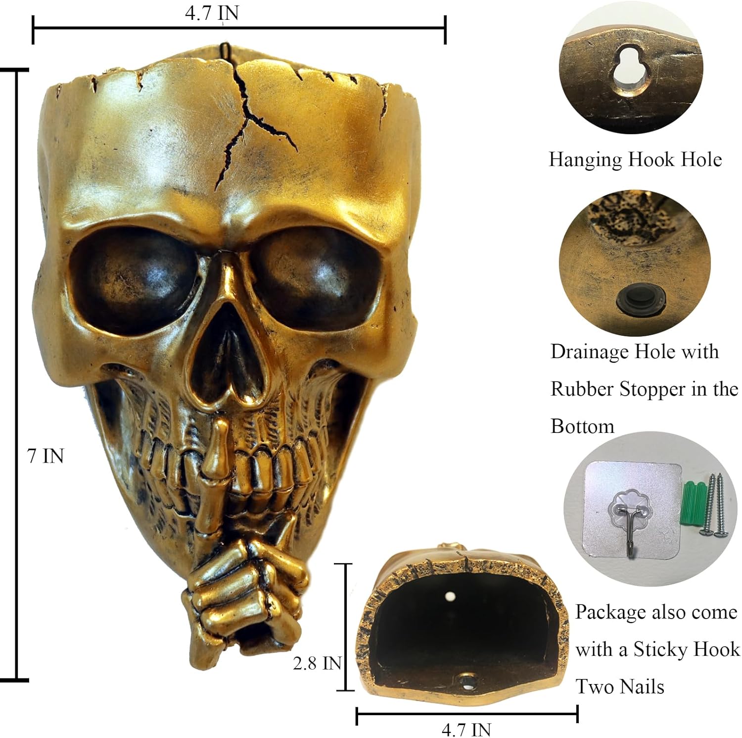 Maceta colgante de calavera para decoración del hogar, macetas de pared de calavera espeluznante para plantas de interior y exterior, jarrón gótico