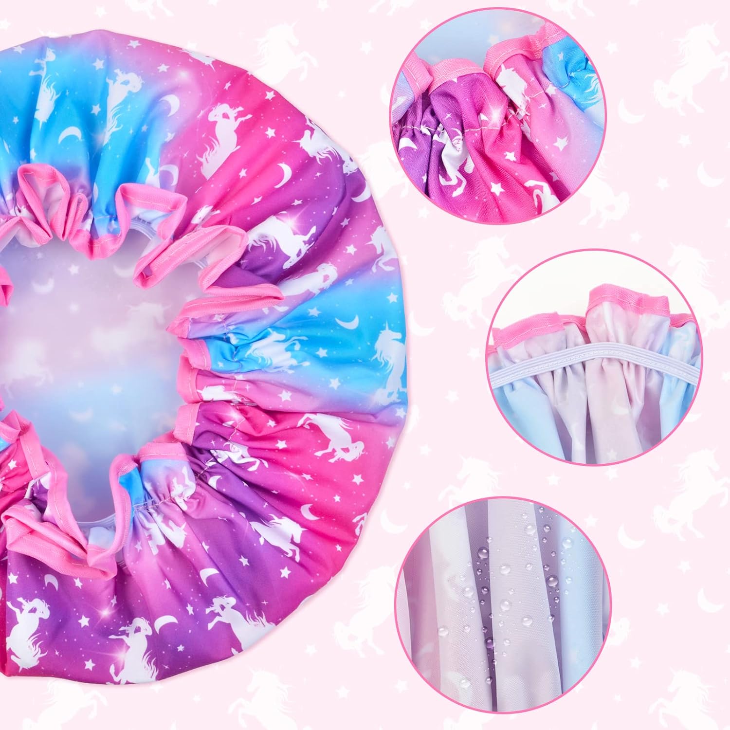 Gorro de ducha para niños, 3 piezas para niñas, bonito gorro de pelo de arco iris con banda elástica ancha, gorro de ducha de plástico reutilizable,