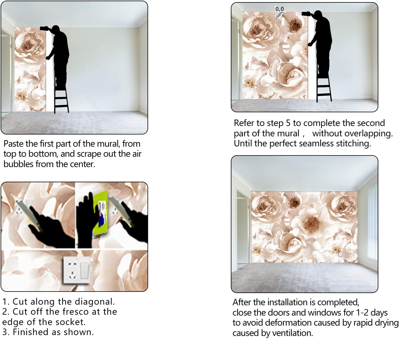 WXHFM – Mural de pared floral para dormitorio de niñas, moderno mural de pared de flores para sala de estar, 91 x 65 pulgadas (no se puede despegar