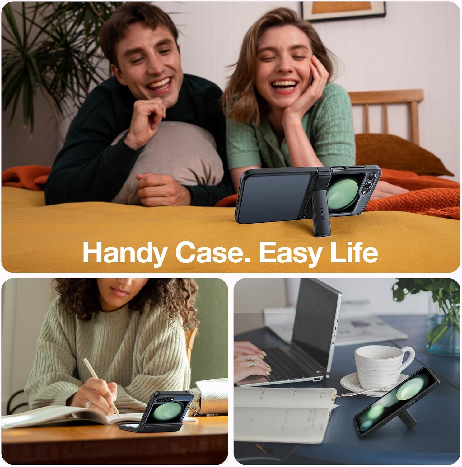 TORRAS Armor Stand – Funda para Samsung Galaxy Z Flip 5 con cubierta de bisagra y soporte integrado, protección contra caídas de grado militar,