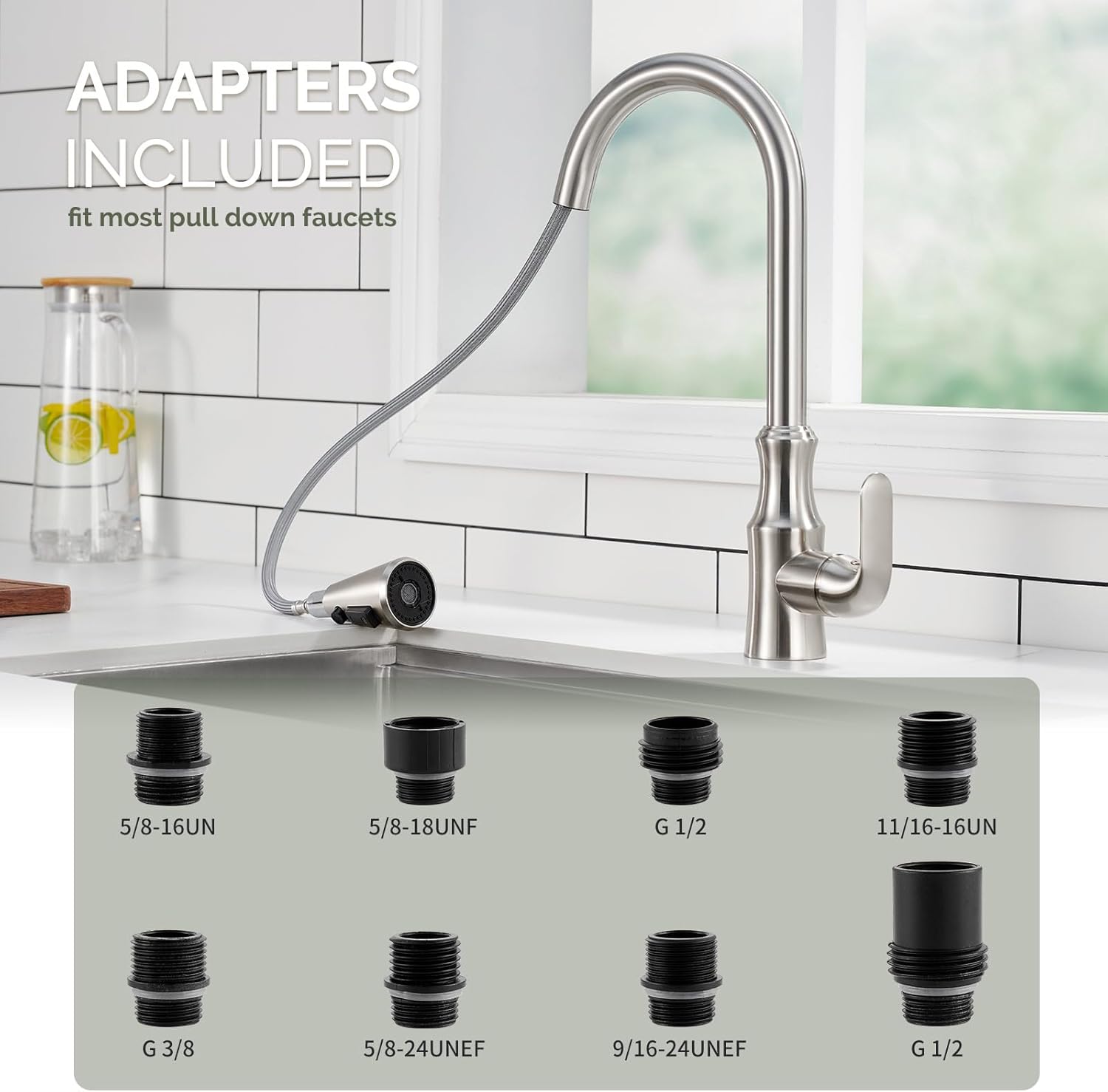 Angle Simple – Cabezal de grifo de cocina de repuesto de níquel cepillado, 3 funciones, cabezal de grifo Aquablade dual para fregadero de cocina,