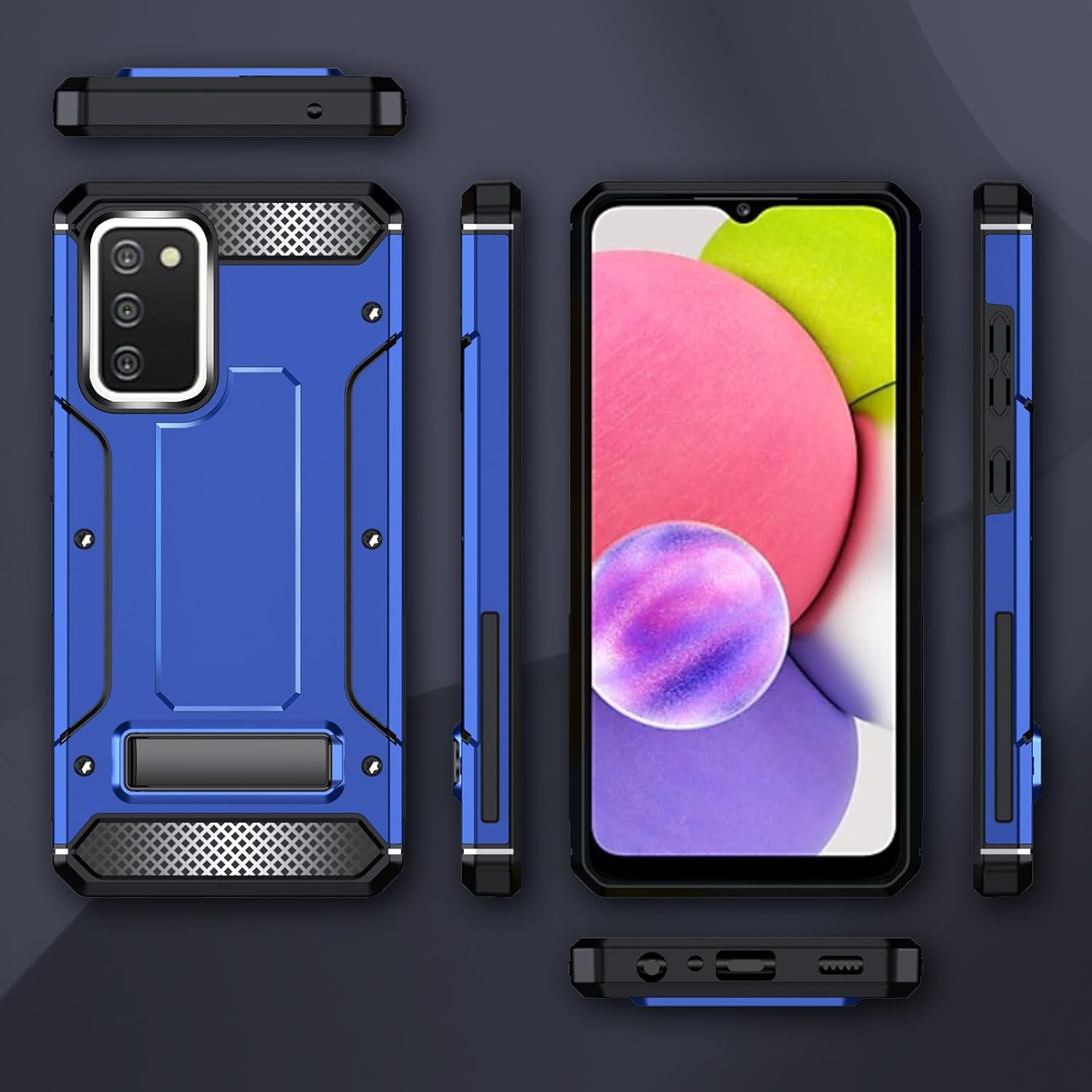 Asuwish Funda de teléfono para Samsung Galaxy A03s versión de EE. UU. 5G 2022 con protector de pantalla de vidrio templado y soporte delgado y