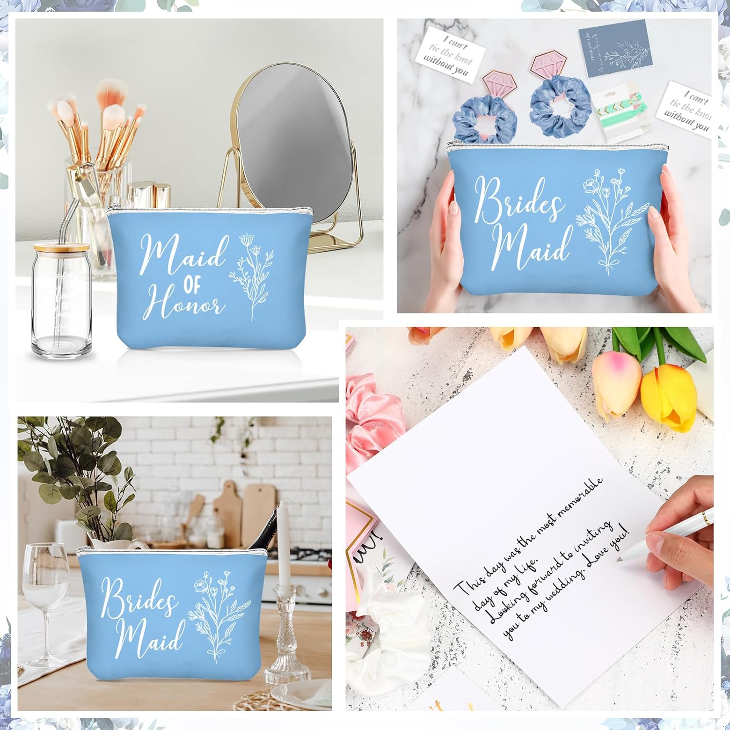 Irenare 36 piezas de regalos de propuesta de dama de honor, regalos de despedida de soltera, taza de vidrio de 16 onzas, bolsas de maquillaje para