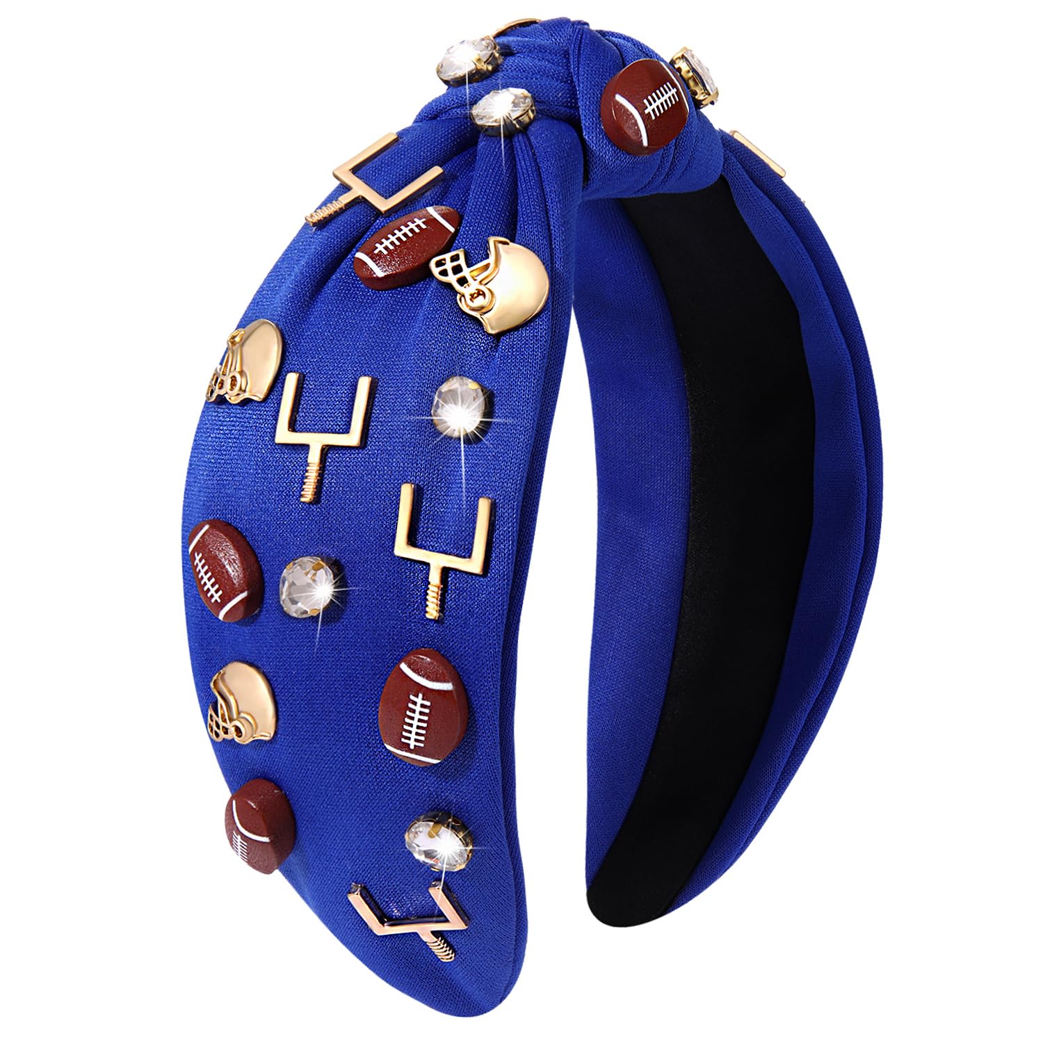 Diadema de fútbol para mujer, accesorios de fútbol con cuentas de diamantes de imitación, diadema anudada de cristal, adorno para el día del juego,
