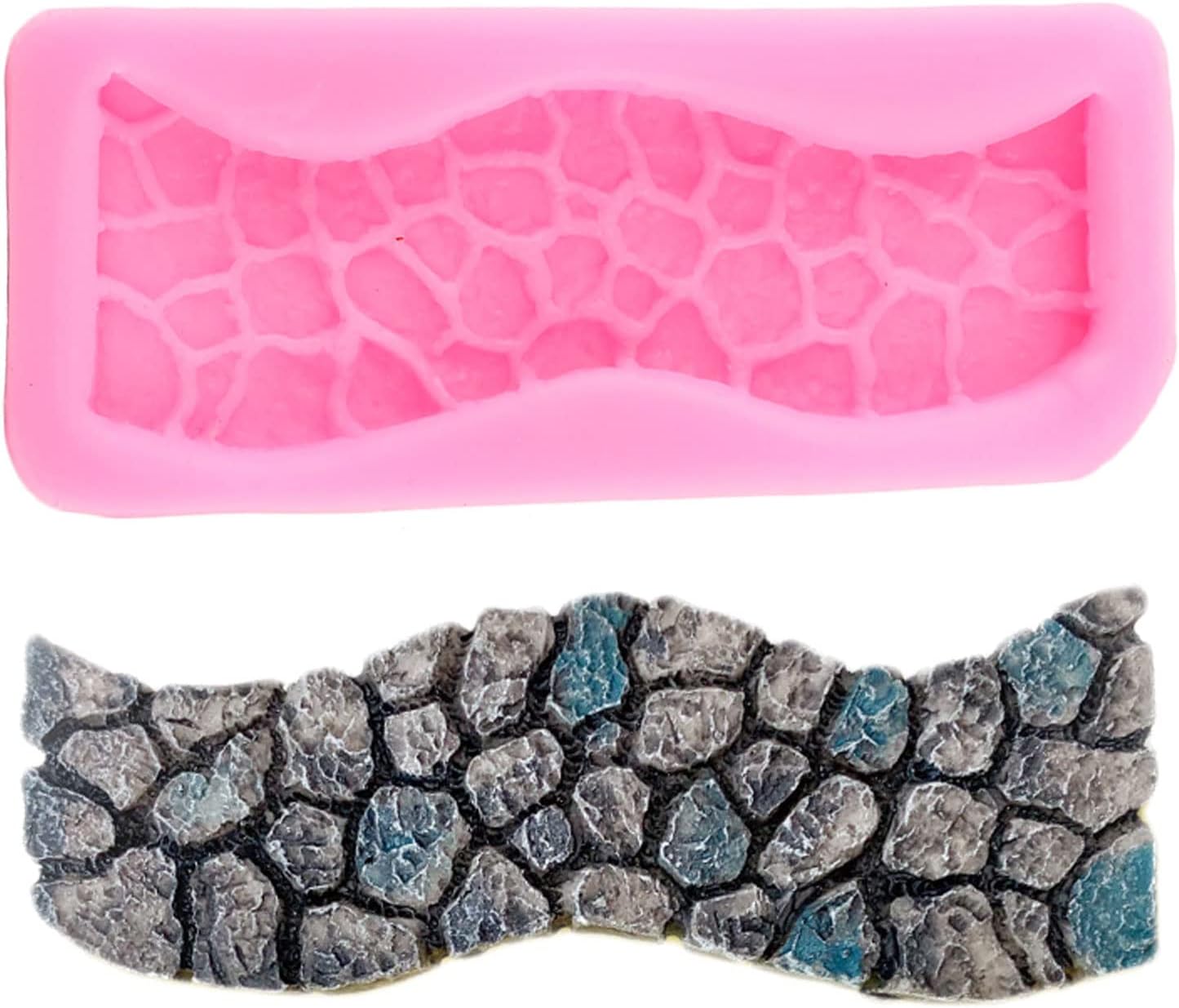 Mujiang Juego de 3 moldes de silicona con textura de piedra de hada, gnomo, jardín, piedra, camino de piedra, para manualidades, arcilla polimérica,
