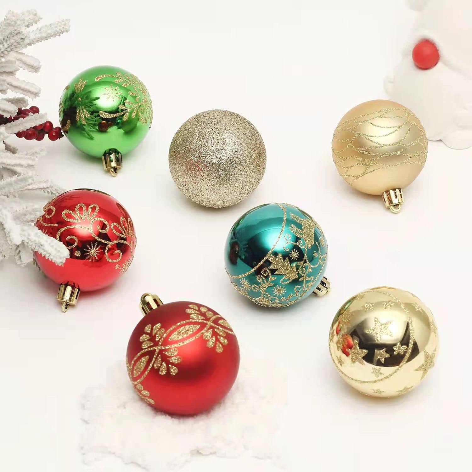 Adornos de bolas de Navidad surtidas, colgantes inastillables, decoraciones de temporada con cajas de regalo reutilizables de mano, ideal para