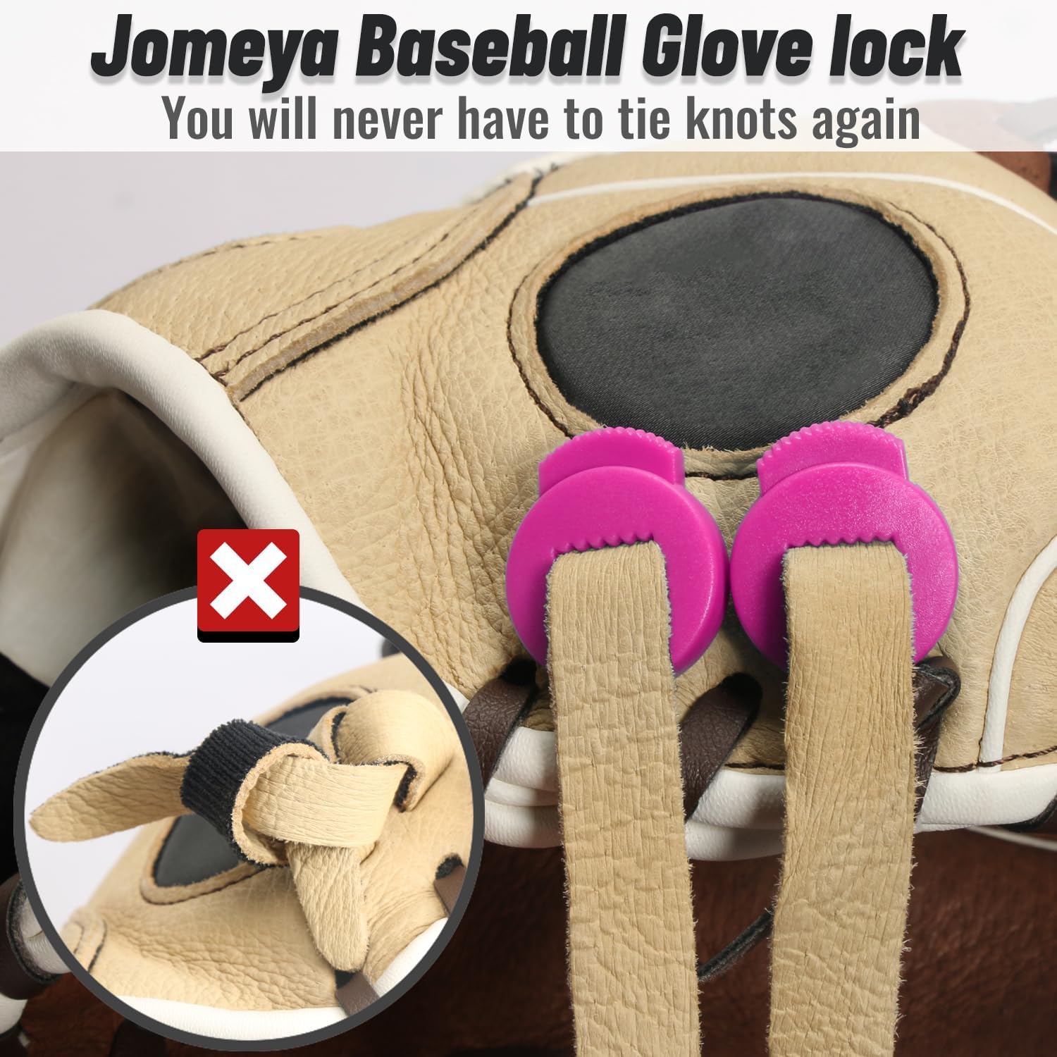 Jomeya Cerraduras para guantes, paquete de 8 cerraduras de encaje para guantes de béisbol, no requieren más nudos, ajuste universal para guantes de