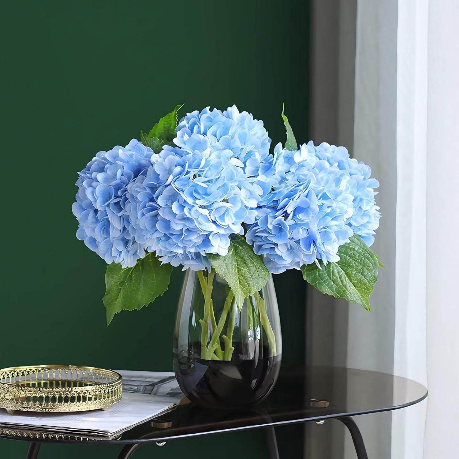 Flores de hortensias artificiales, 4 tallos de hortensias artificiales de tacto real de 21 pulgadas para regalos del día de San Valentín, bodas de
