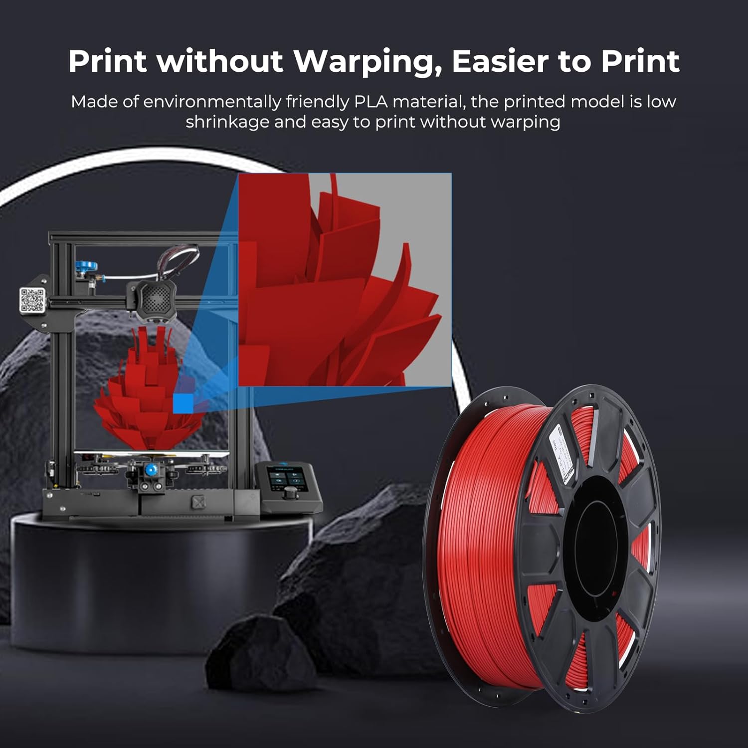 Creality Filamento para impresora 3D de 0.069 pulgadas, filamento PLA Ender sin enredos, impresión suave sin obstrucciones, sin deformación, se