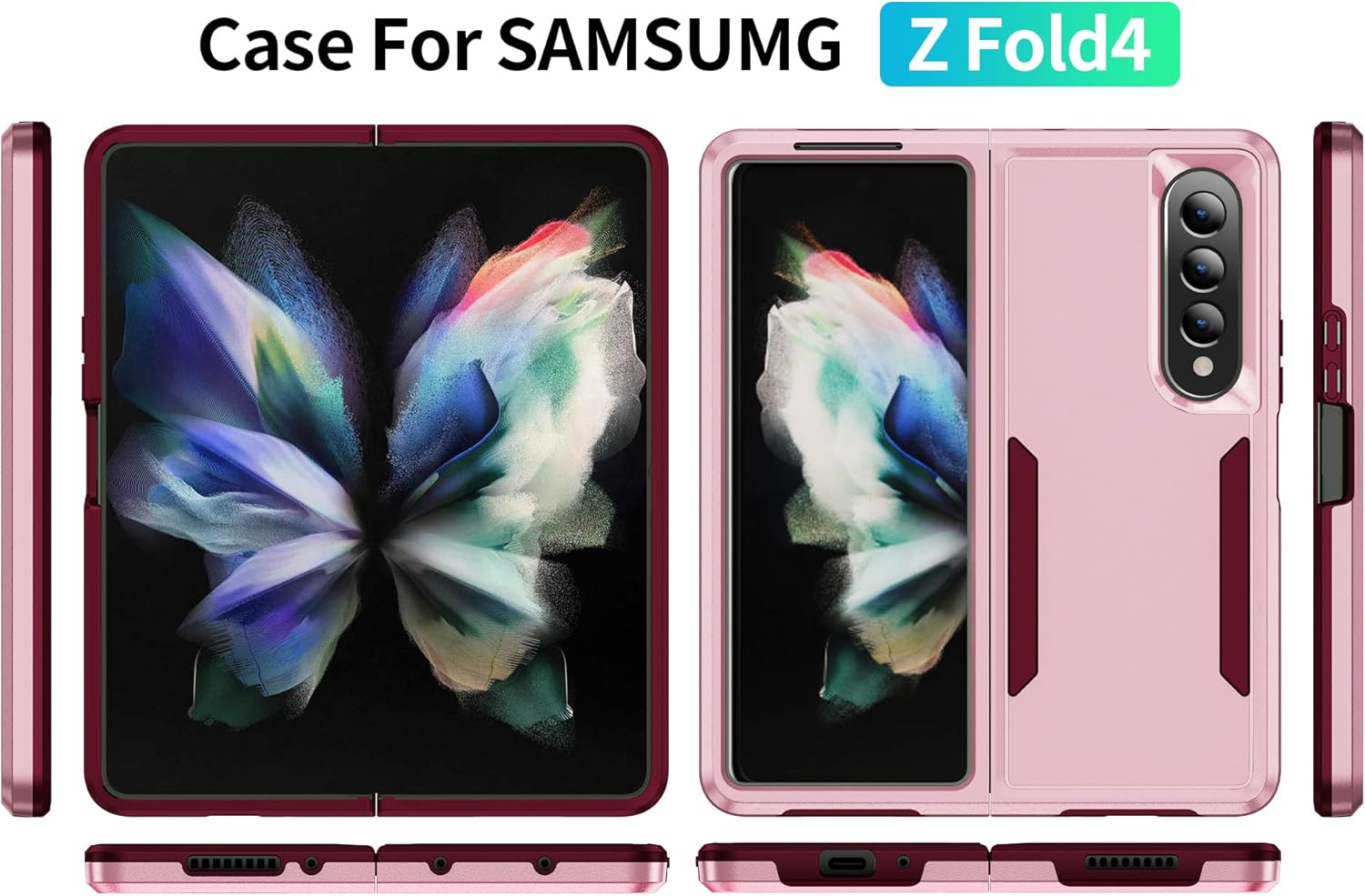 Funda para Samsung Fold 4, funda de teléfono para Samsung Z Fold 4 de doble capa, suave y flexible, carcasa rígida de TPU a prueba de golpes,