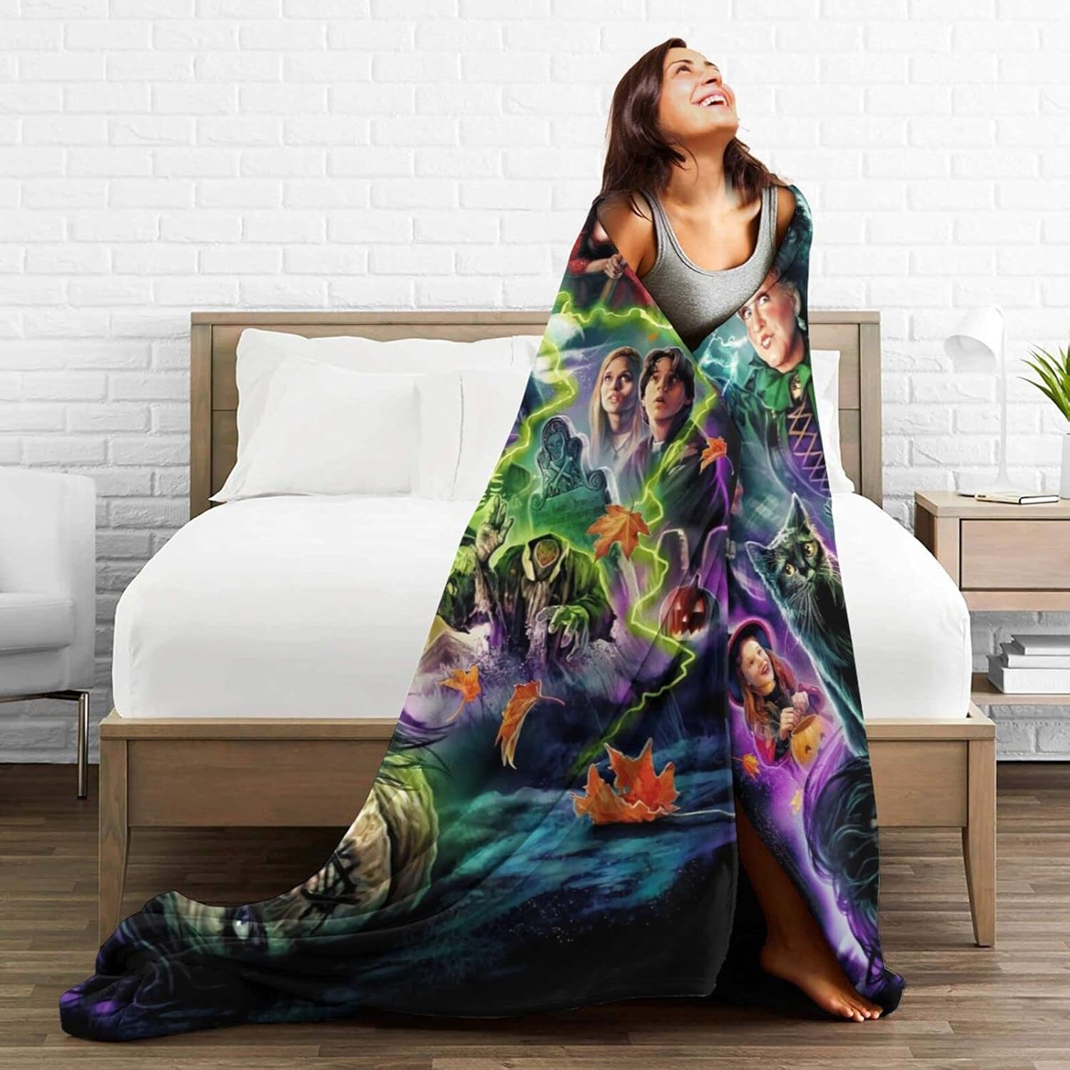 Manta de película de terror para decoración de Halloween, para las cuatro estaciones, para decoración del hogar, cálida y acogedora, manta suave y