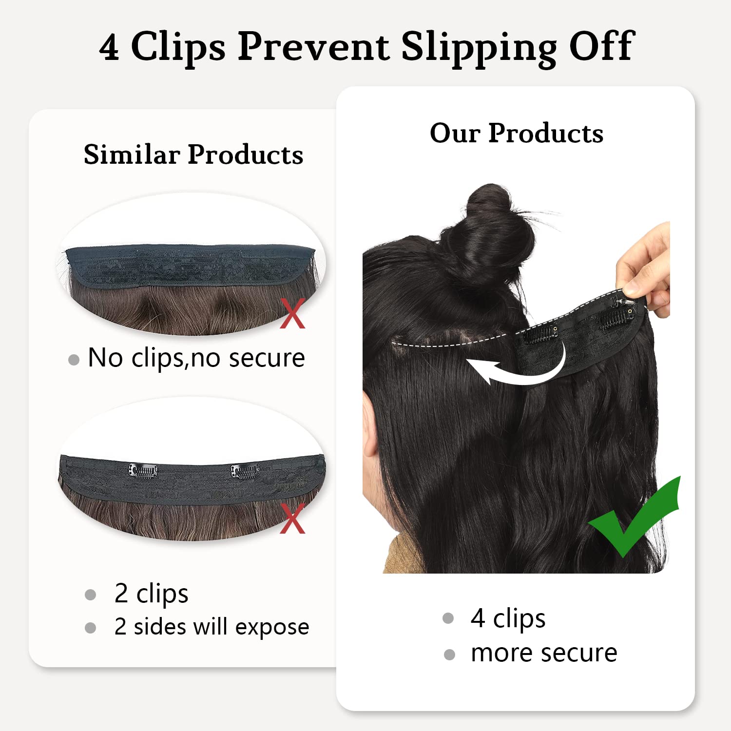 KooKaStyle Extensiones de cabello con alambre invisible con diadema transparente, tamaño ajustable, 4 clips de seguridad, largo, ondulado, alambre