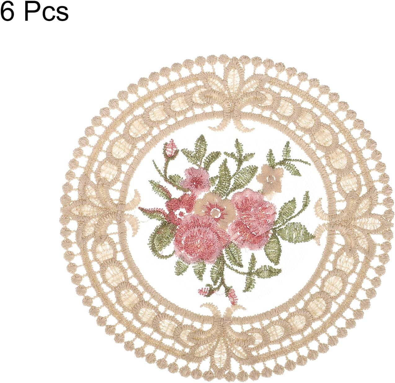 uxcell Posavasos de tela, 6 posavasos de ganchillo de poliéster de 4.7 pulgadas, tapete redondo de encaje bordado con patrón floral para decoración